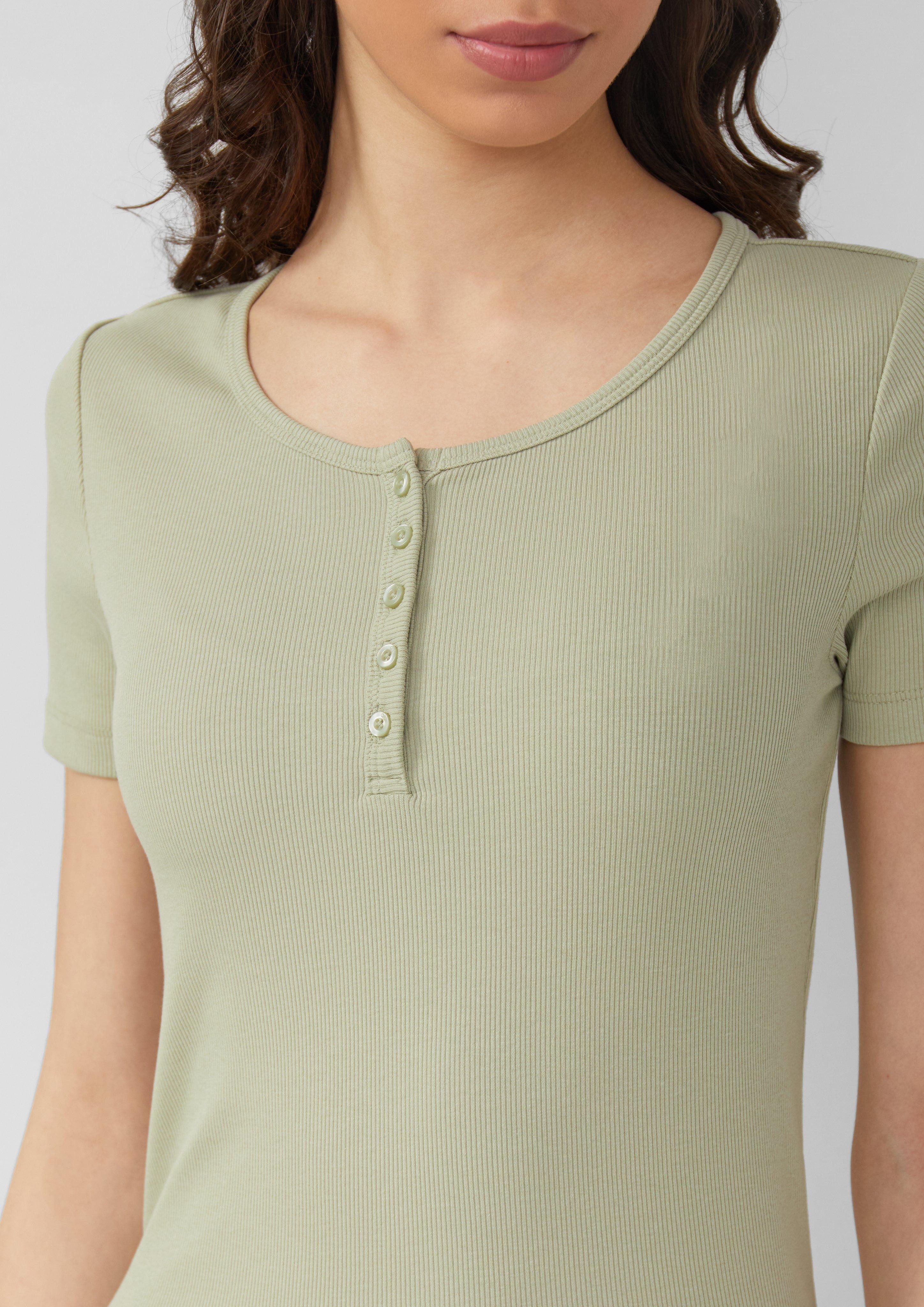 QS Kurzarmshirt Geripptes T-Shirt mit Knopfleiste günstig online kaufen