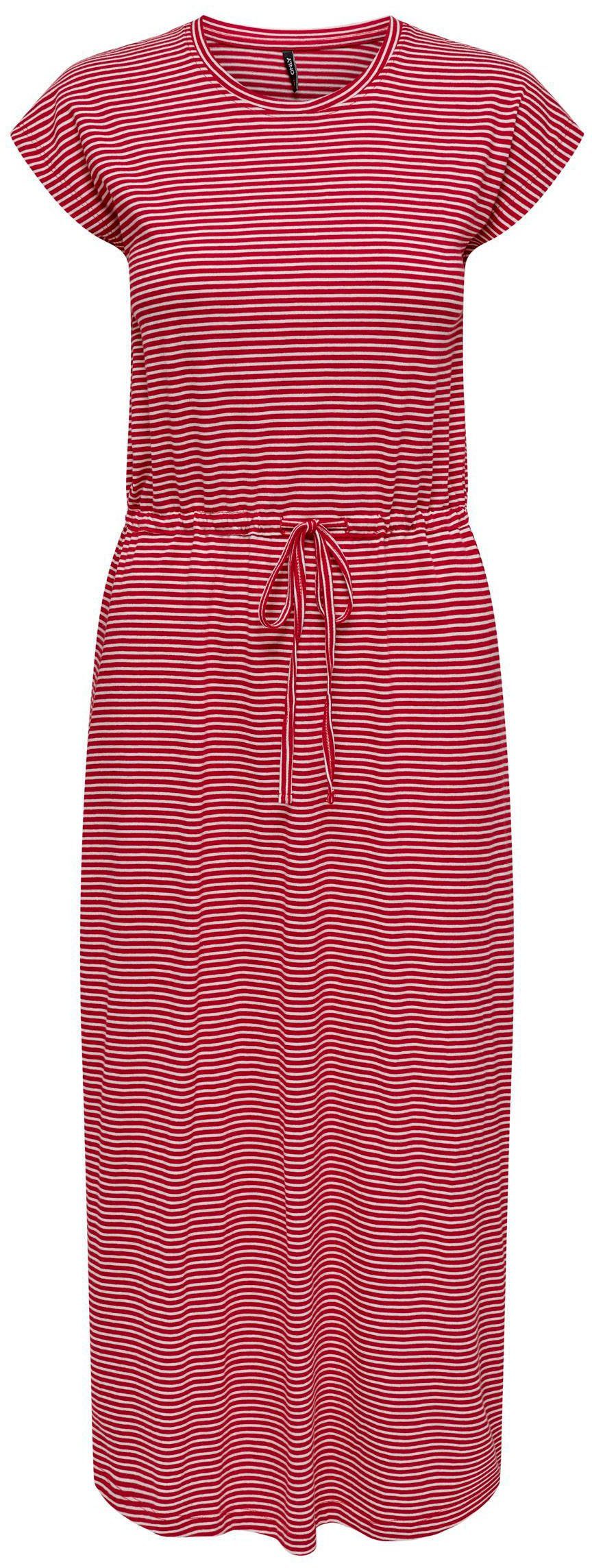 Streifen High ONLY Jerseykleid DRESS S/S Risk In MIDI STRIPE ONLMAY Optik Red Stripes