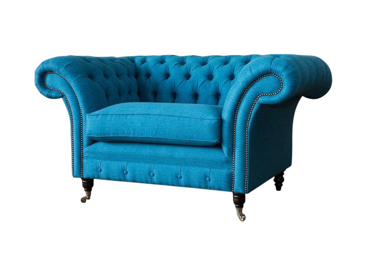 Xlmoebel Chesterfield-Sessel Neue Chesterfield Polster-Sitzmöbel in blauem Textil- oder Lederbezug (1-St., Sofa 1,5 Sitzer), Hergestellt in Europa