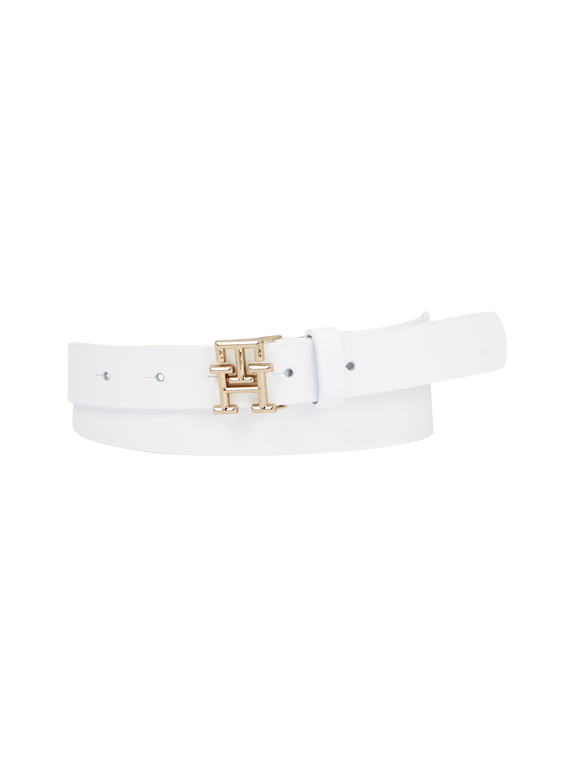 Tommy Hilfiger Ledergürtel TH Schnalle goldener White Ancient mit Monogram