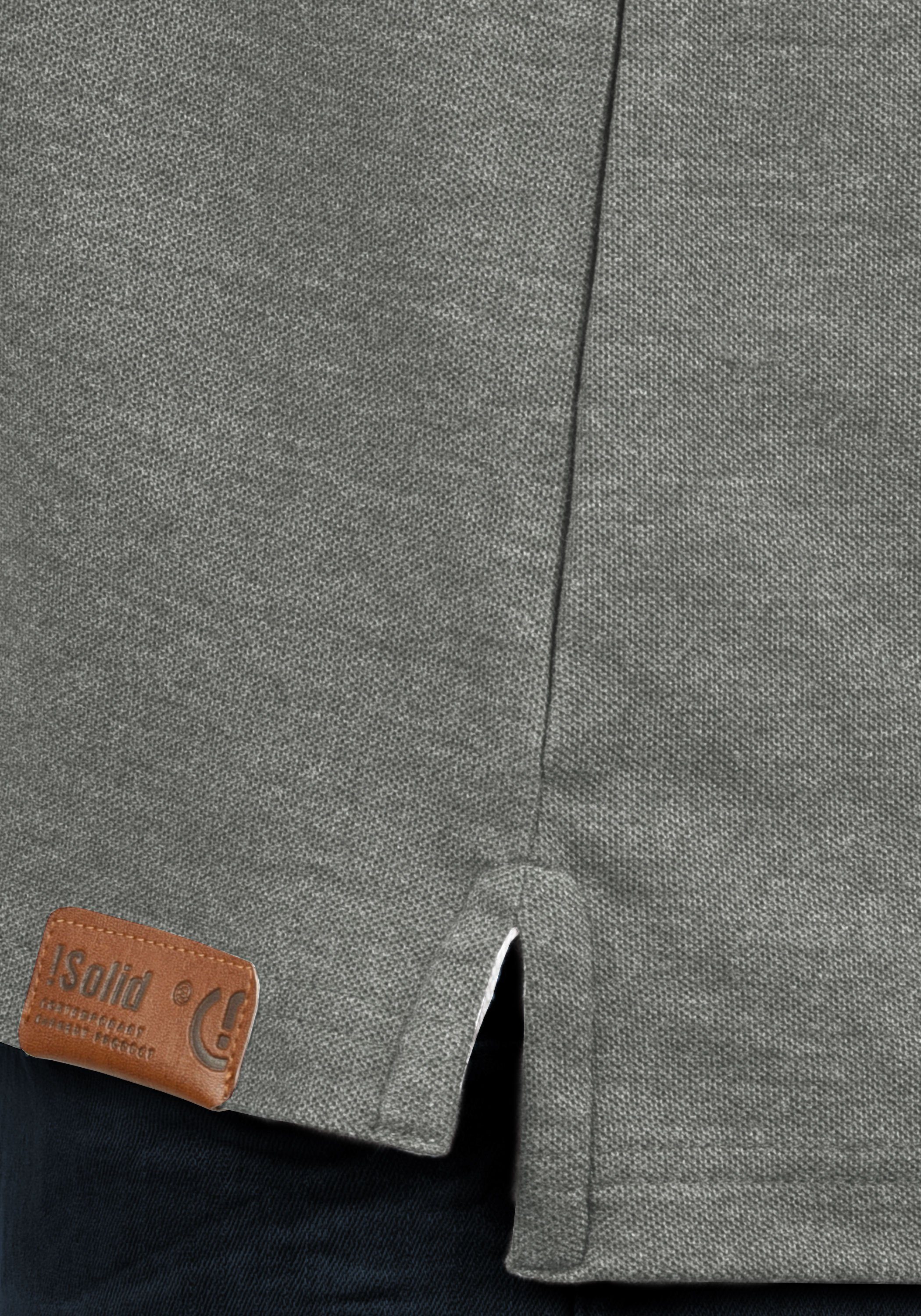 (8236) Melange SDTripPolo Rückenpartie Poloshirt Polo mit Grey verlängerter !Solid