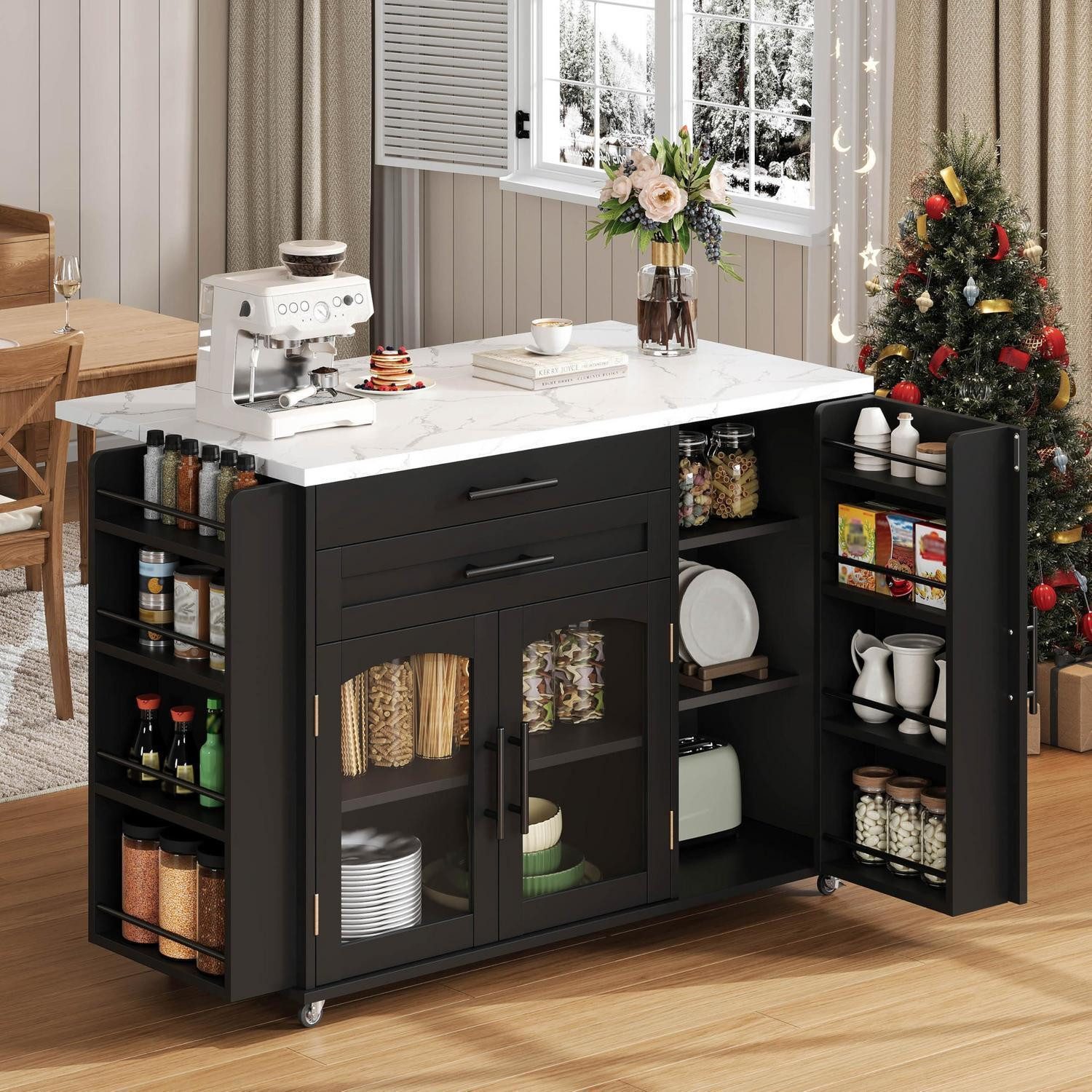 Kücheninsel Kücheninsel Arbeitsplatte Küchenwagen Schublade 120x45x90 Schwarz