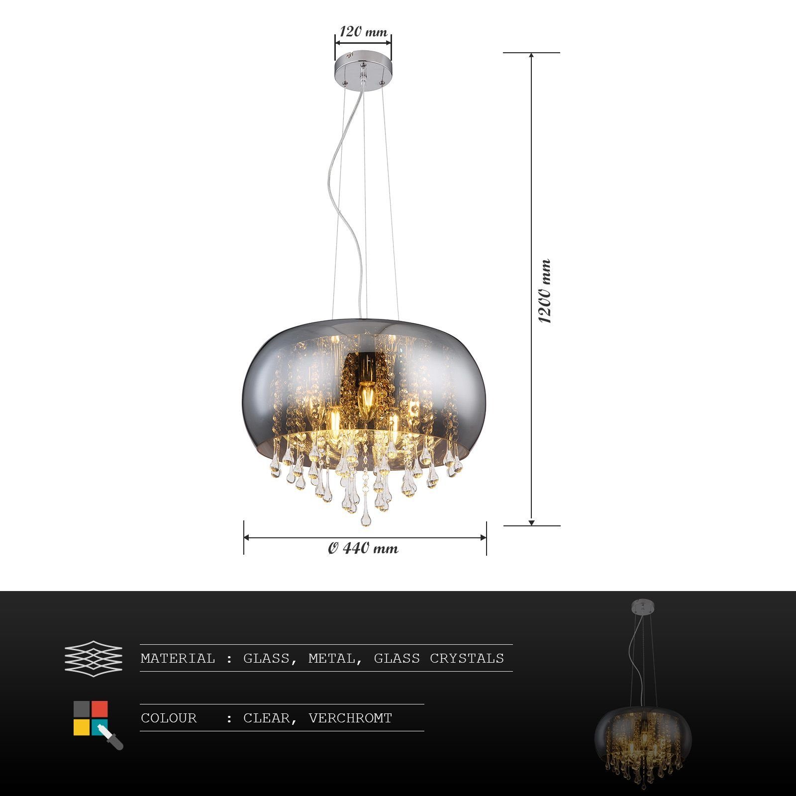 modern, Lichtfarbe Hängeleuchte Rauchglas, Küche, Leuchtmittel, Globo Glas, ist abhängig Esszimmer Glaskristall, Schlafzimmer, Flur Hängeleuchte Wohnzimmer Leuchtmittel, Pendellampe, vom ohne GLOBO Pendelleuchte, Hängelampe Kristalle,