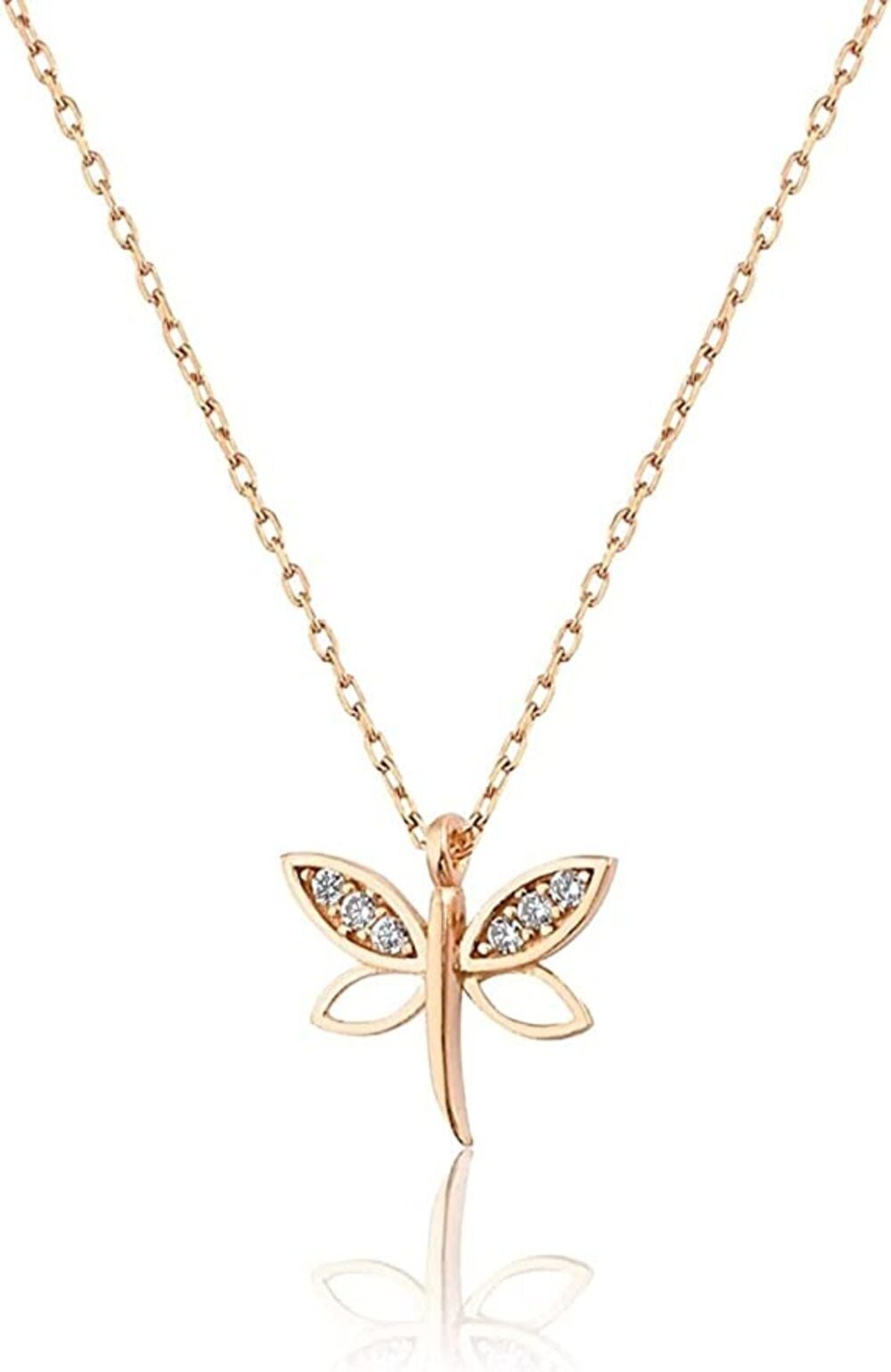 Einzelstück Kette mit Anhänger Einzelstück Dragonfly Kette 925 Sterling Silber (gold, rosé, silber)