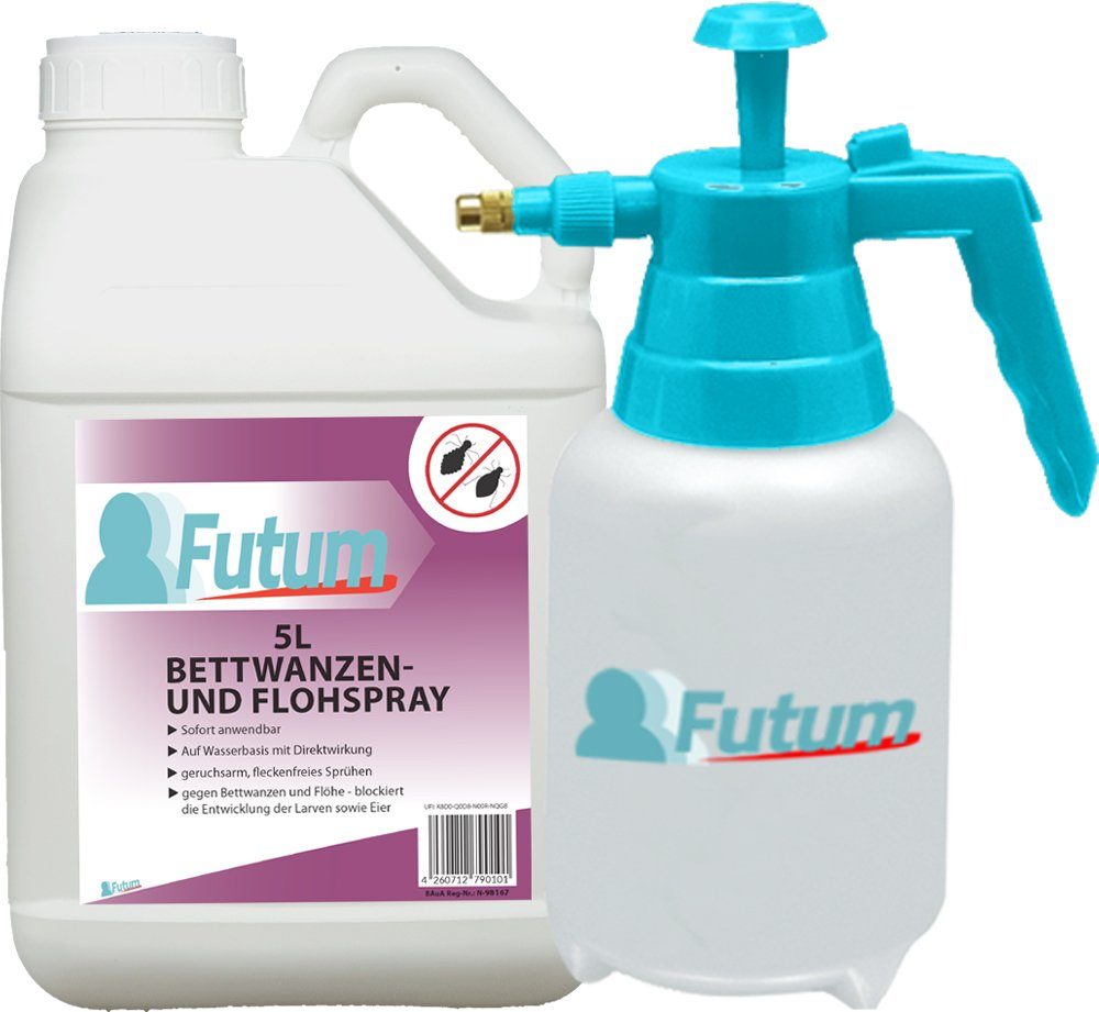 FUTUM Insektenspray Anti-Bettwanzen-Spray Floh-Mittel Ungeziefer-Spray, 5 l, auf Wasserbasis, geruchsarm, brennt / ätzt nicht, mit Langzeitwirkung