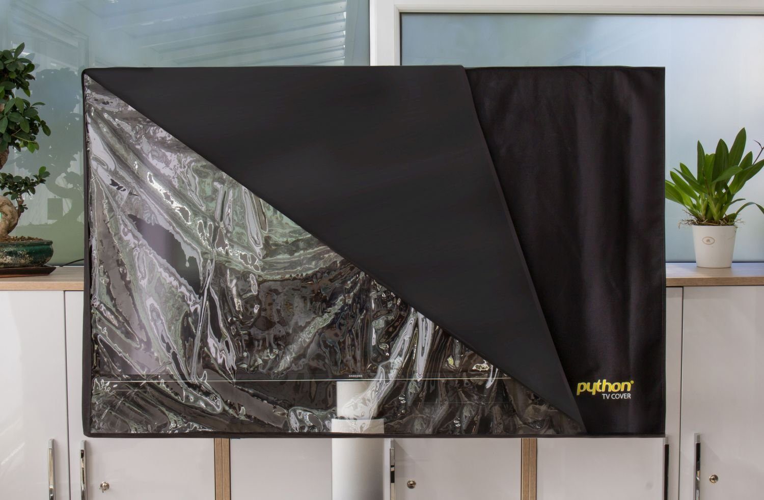 Python Series TV-Cover Indoor/Outdoor – wetterfester Universalschutz für Ihr TV oder Monitor,147x92 cm,60“ bis 65“ TV-Wandhalterung