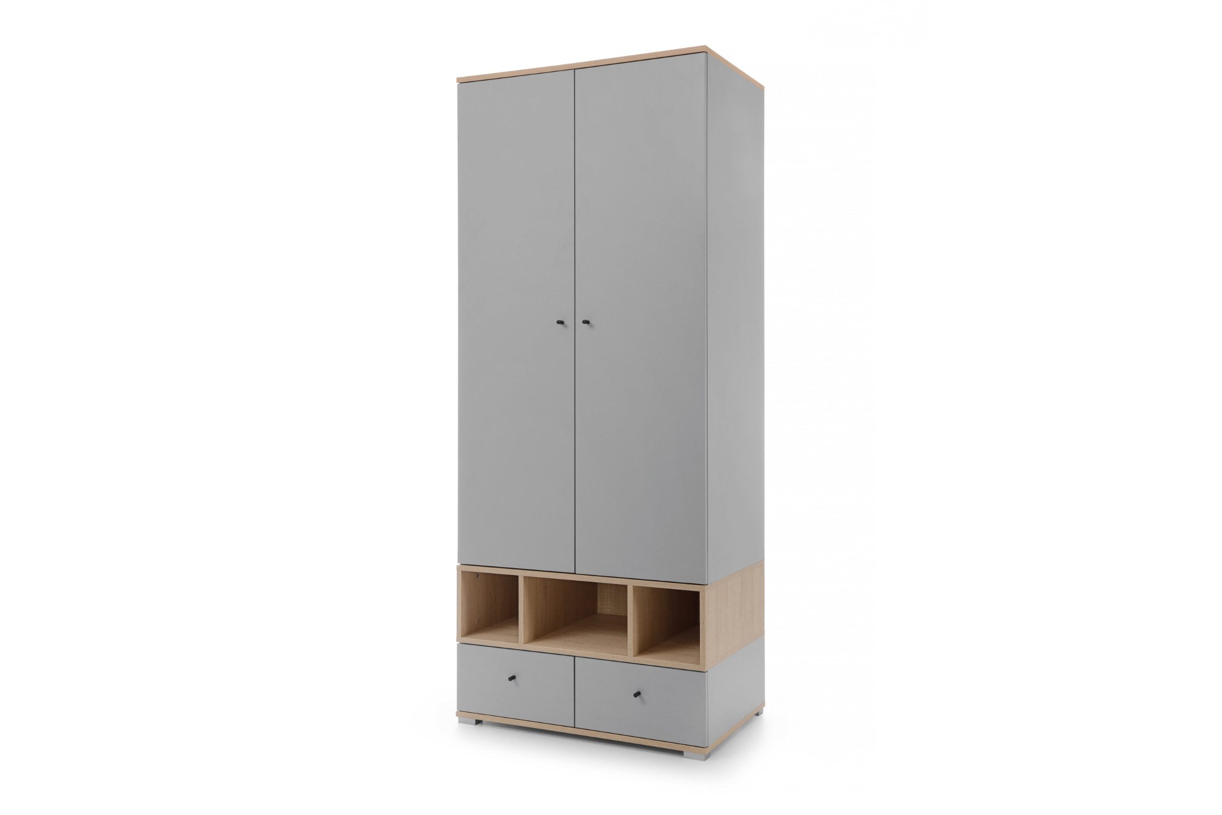 Deine Möbel 24 Kinderkleiderschrank OLAF 01 Kleiderschrank 2-türig 80 cm breit (Set, 2-St., Drehtürenschrank mit Schubladen) OLAF Kollektion Kinderzimmer Jugendzimmer Grau Eiche