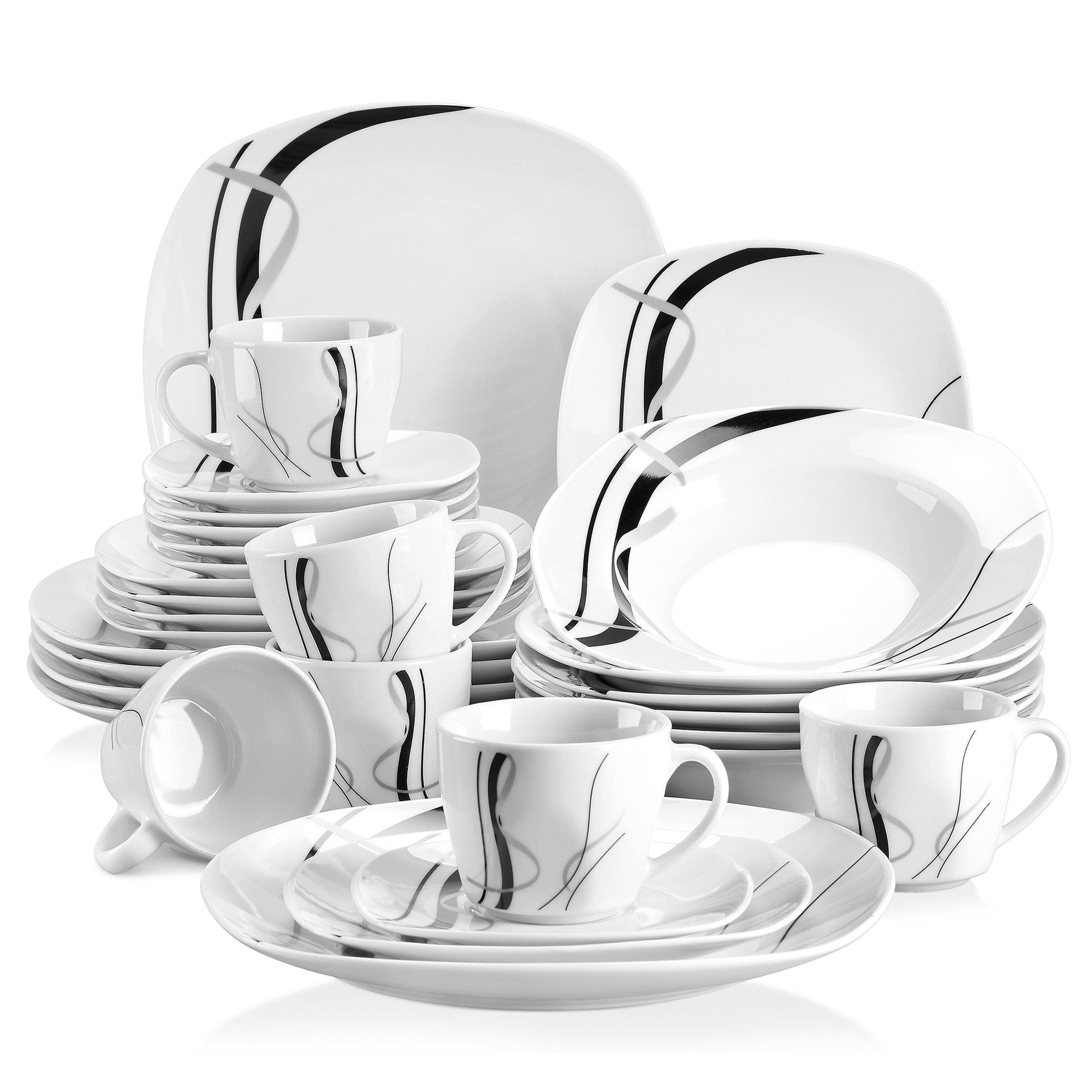 MALACASA Geschirr-Set Geschirrset FIONA für 6/4, Grauweiß Porzellan Kombiservice (30-tlg), 6 Personen, Porzellan