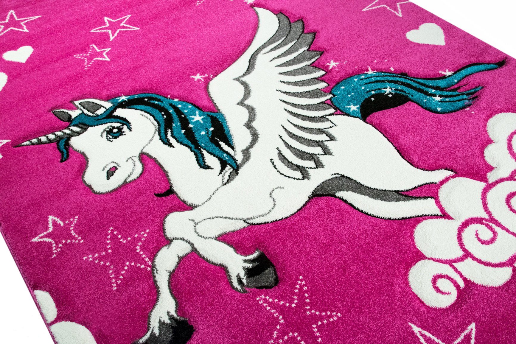 TeppichHome24 Kinderteppich Kinderteppich Einhorn mit Pink Creme Türkis, re günstig online kaufen