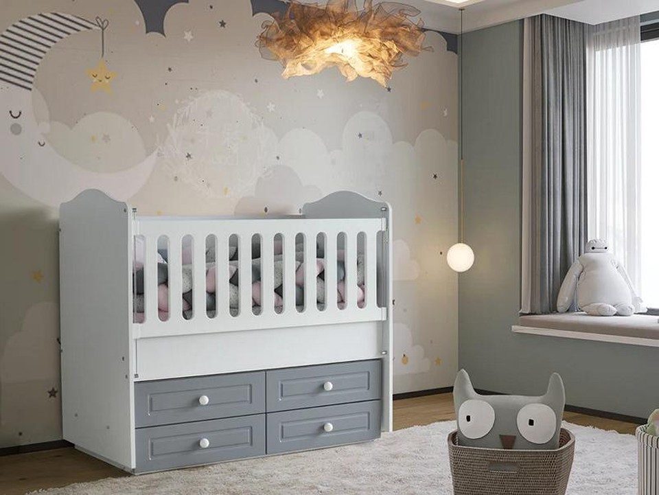 Xlmoebel Babybett XLMOEBEL Babybett mit Schubladen aus Holz in modernem Design, 1-tlg., Made in Europa
