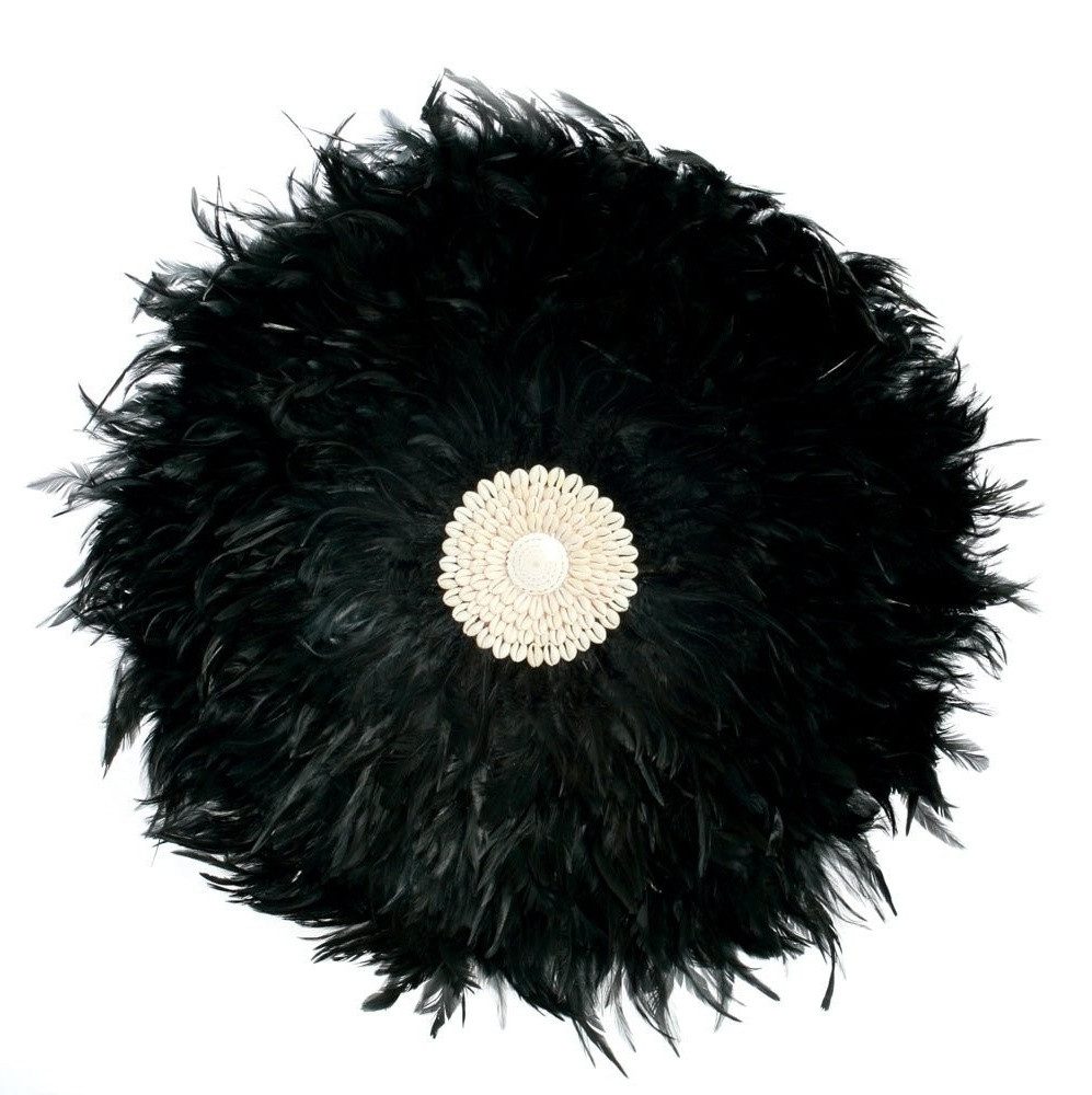 BAZAR BIZAR Wandbild Küstenjuju Wand Deko Feder Groß Rund Schwarz 60 cm XL, Feder, Extra Groß