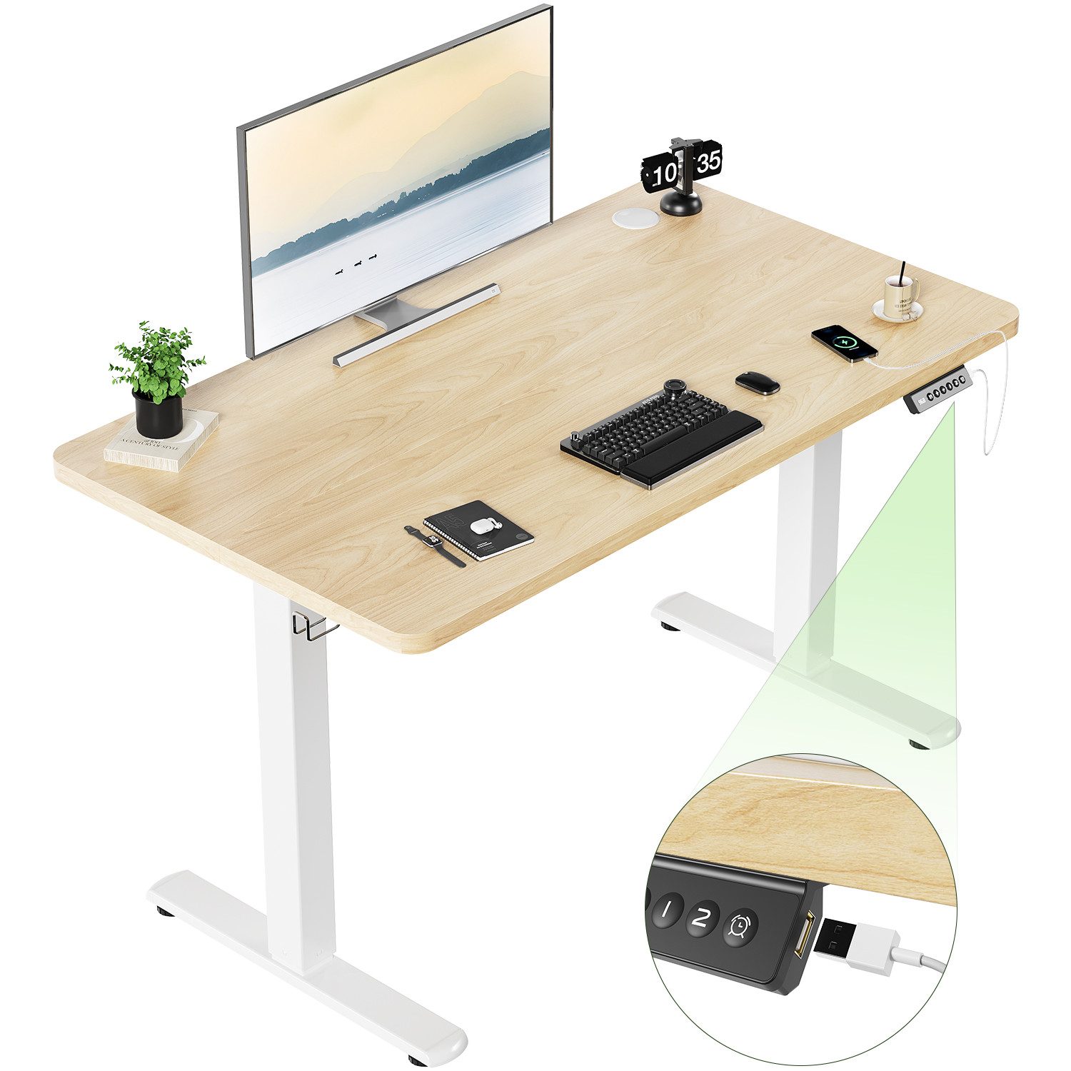 Furnicopia Schreibtisch Höhenverstellbarer mit USB-Ladefunktion und Wecker- günstig online kaufen