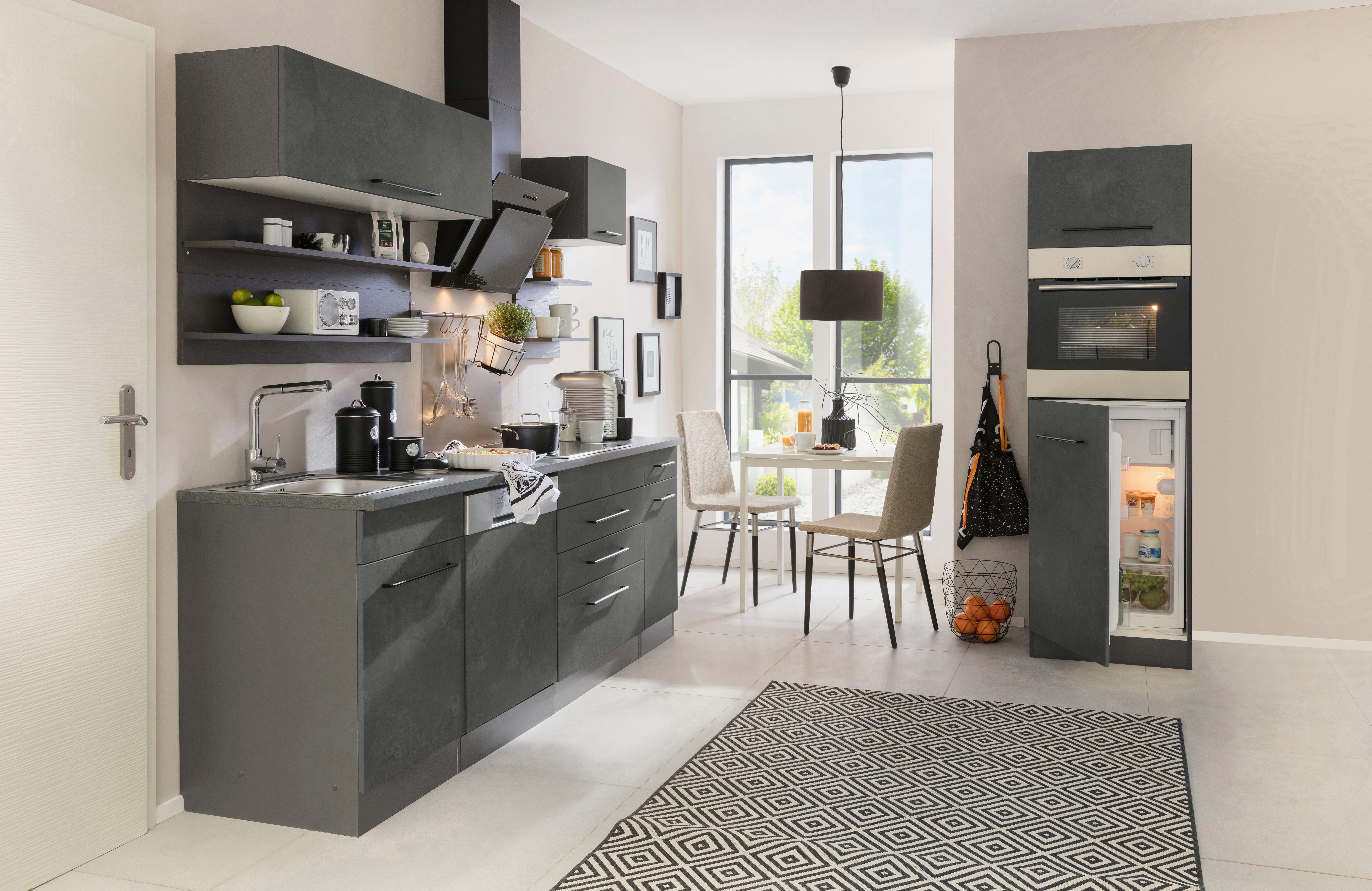 KOCHSTATION Küchenzeile KS-Tulsa, ohne E-Geräte, Breite 290 cm, schwarze Metallgriffe, MDF Fronten