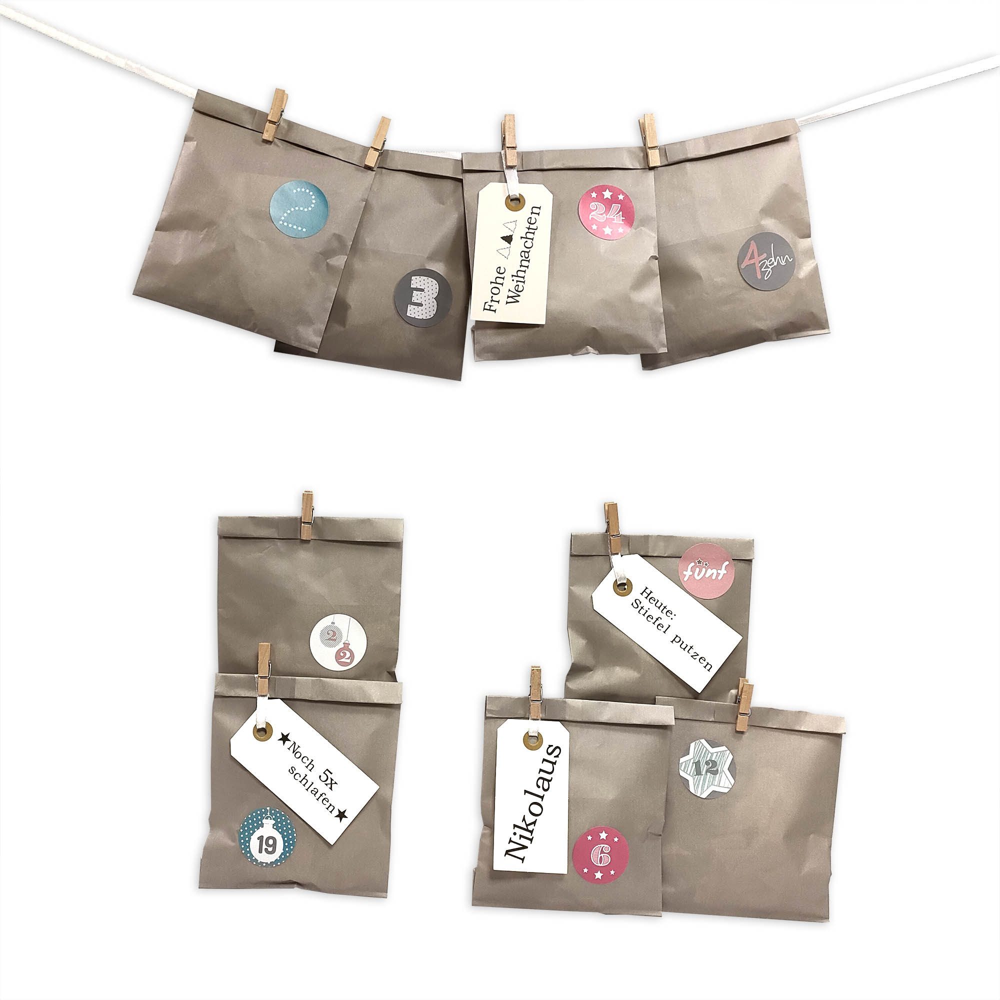 Frau WUNDERVoll befüllbarer Adventskalender Adventskalender Bescherung, grau, Ziffern pastell