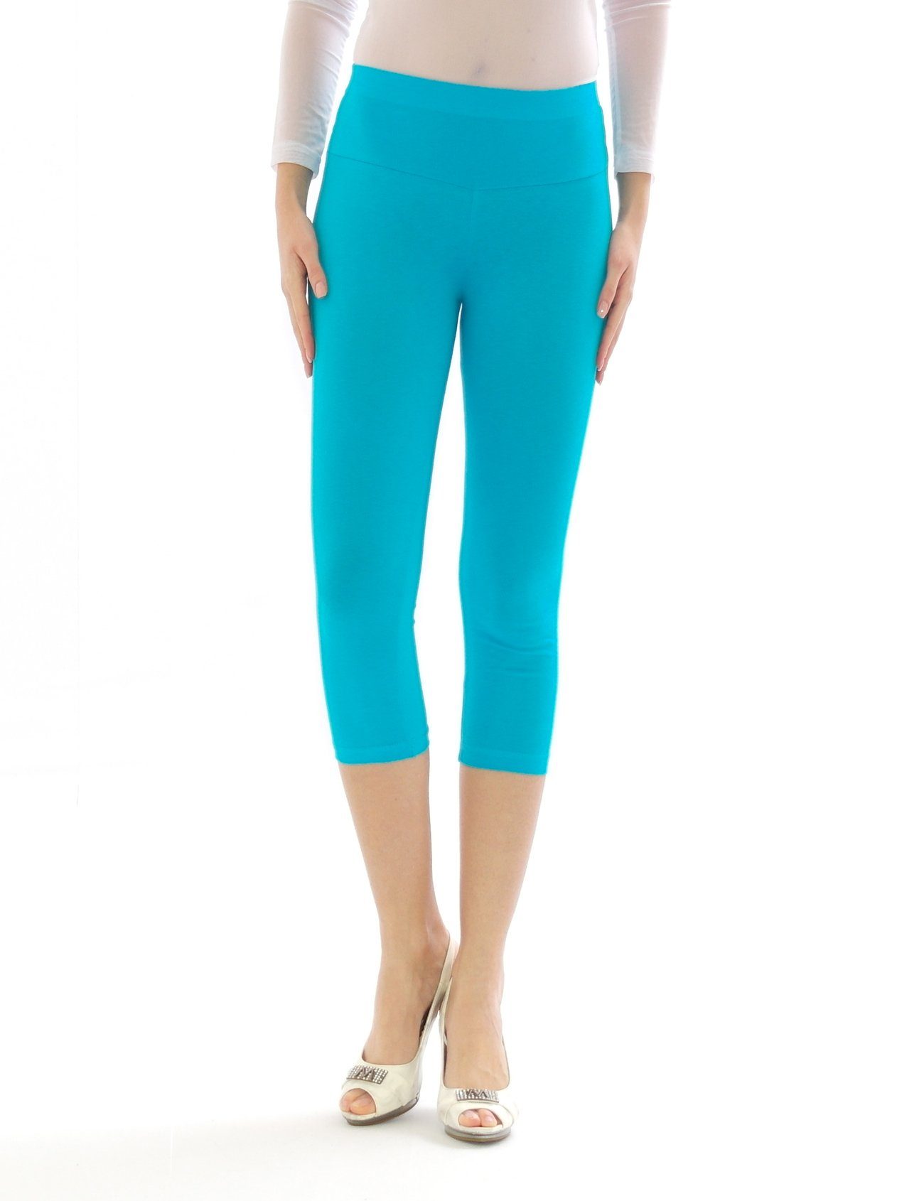 SYS Caprileggings Damen Capri 3/4 Leggings hoher Bund Hose Wäsche Leggins HELLBLAU