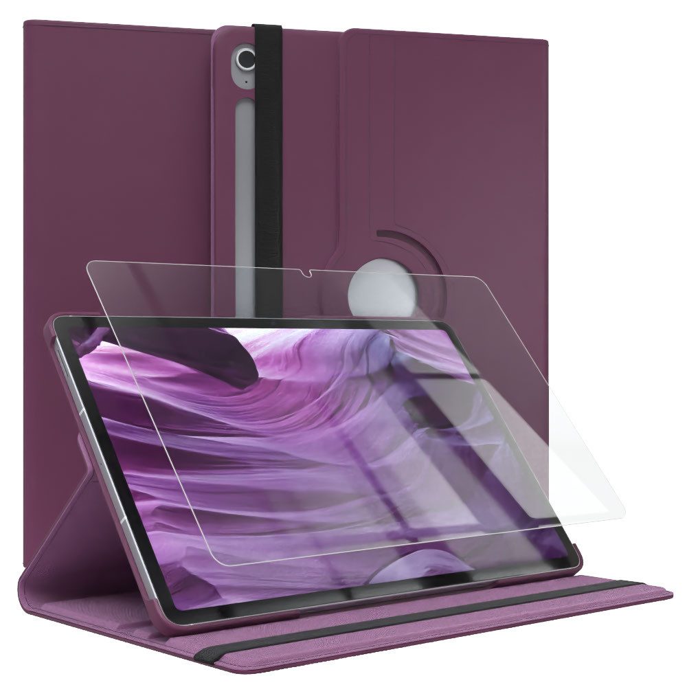 EAZY CASE Tablet-Hülle Rotationcase für Galaxy Tab S10 FE Plus mit Glas 13,1 Zoll, Tablet-Hülle Bookcover Case mit Glasschutz Stehfunktion in Lila