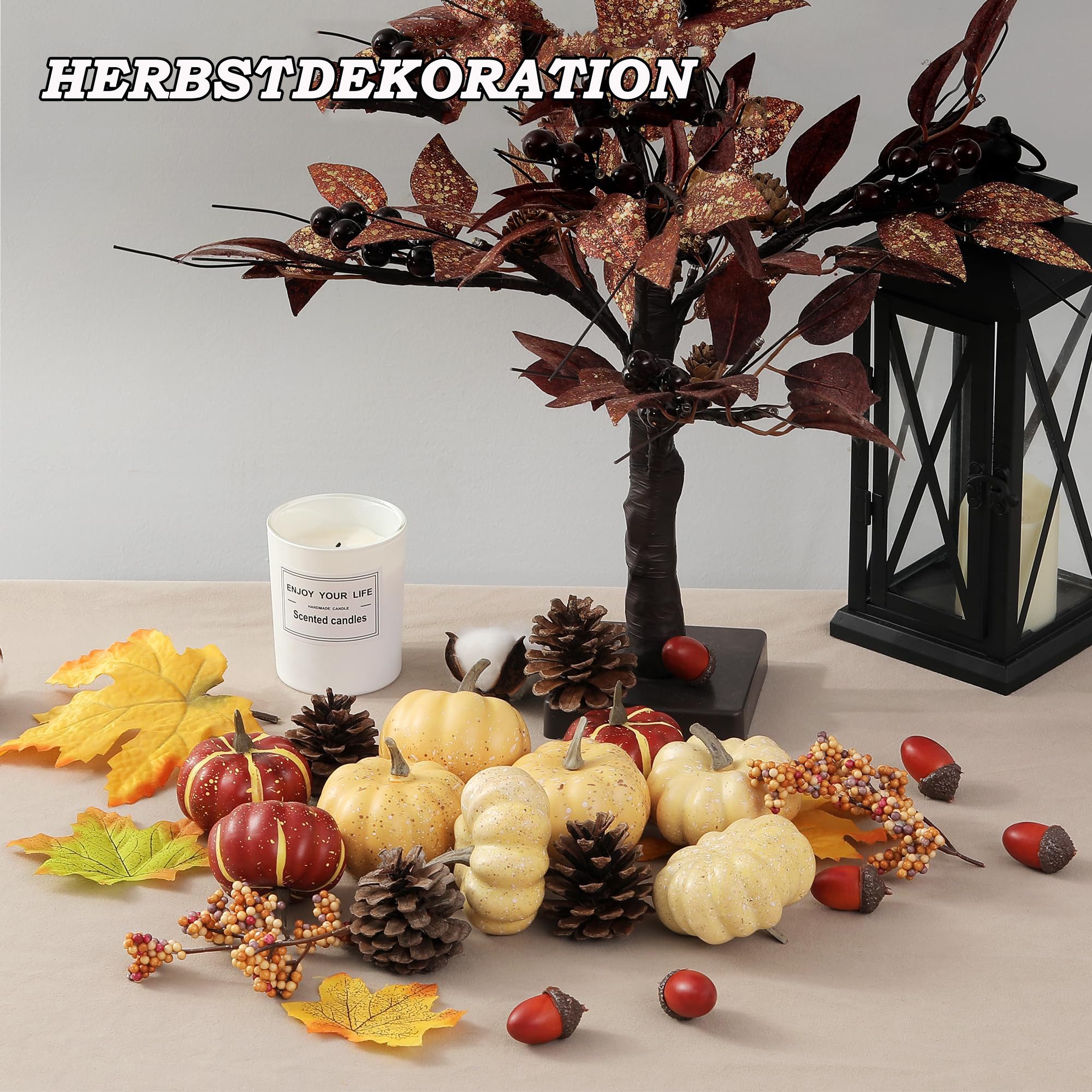 Sorvyzxn Dekofigur Kürbis-Deko-Set, 23-teilig, Herbstliche Schalendekorationen Herbstdeko (23 St), für Tischdekorationen zu Hause, Halloween und Thanksgiving (D – Bild 4 von 5