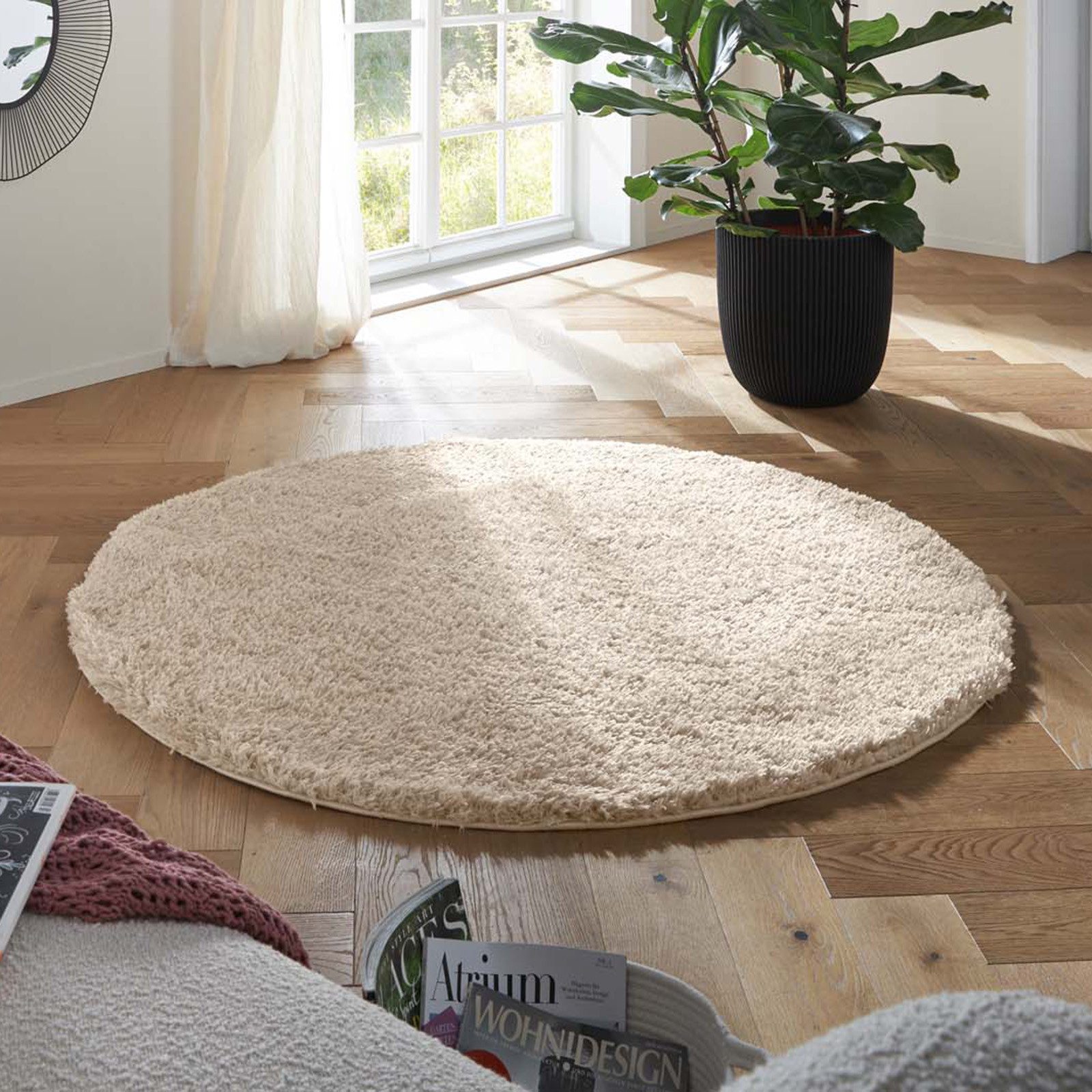 TaraCarpet Flokati-Teppich TaraCarpet Flokati Eco Langflorteppich Shaggy, rund, Höhe: 52 mm, Flokati Hochflor Langflor weich beige Wohnzimmer Schlafzimmer 120x120r