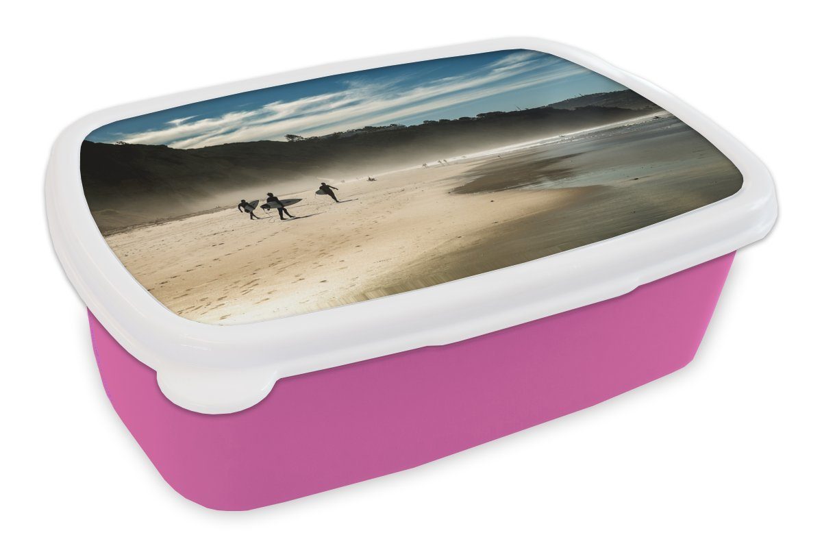 Erwachsene, Kinder, Surfer Brotbox Lunchbox Strand, MuchoWow Kunststoff, am Mädchen, Snackbox, Kunststoff rosa (2-tlg), Brotdose für