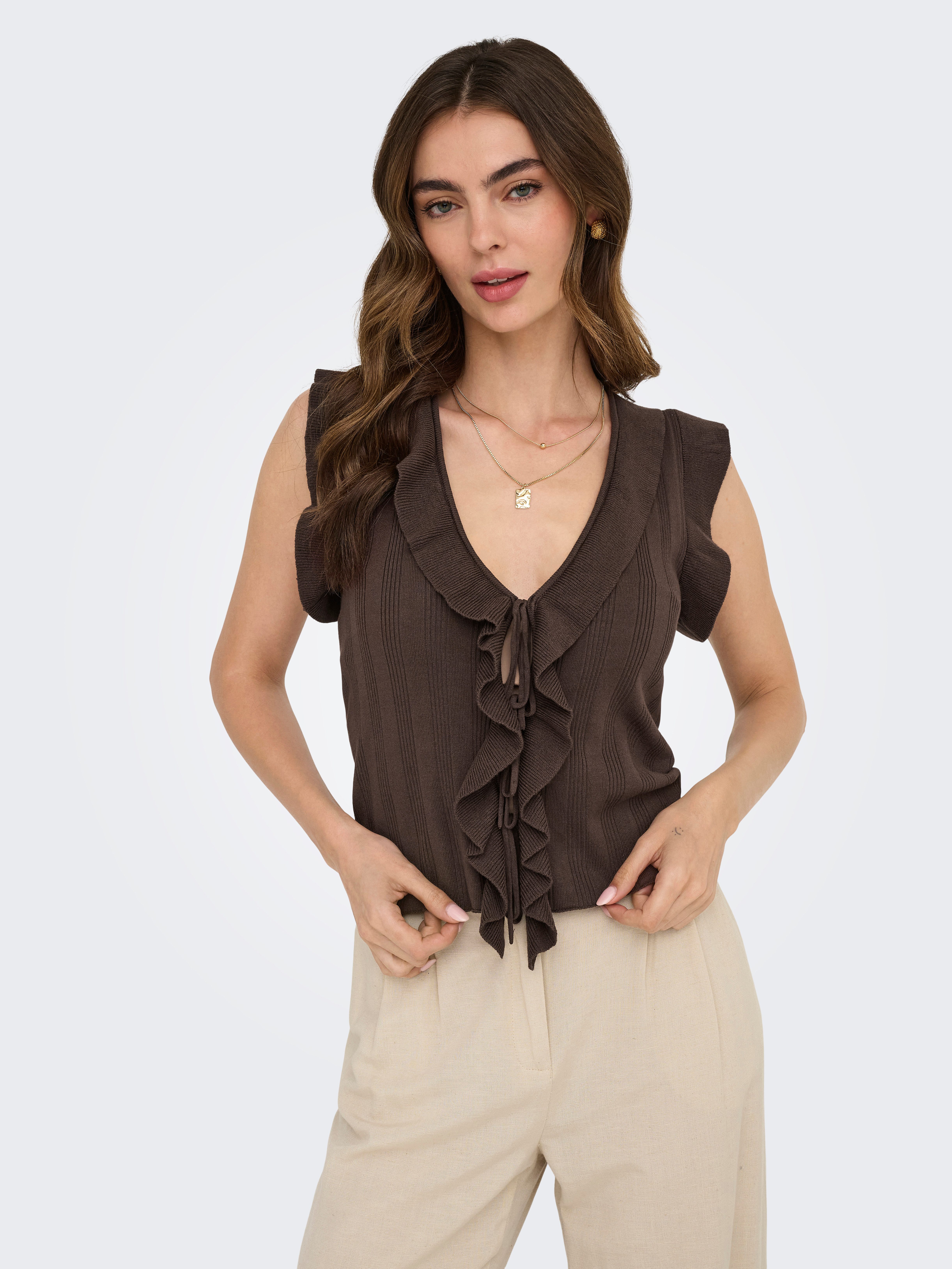 ONLY Stricktop ONLNELLY SL V-NECK STRING CARDI KNT NOOS Viskosemischung, V-Ausschnitt