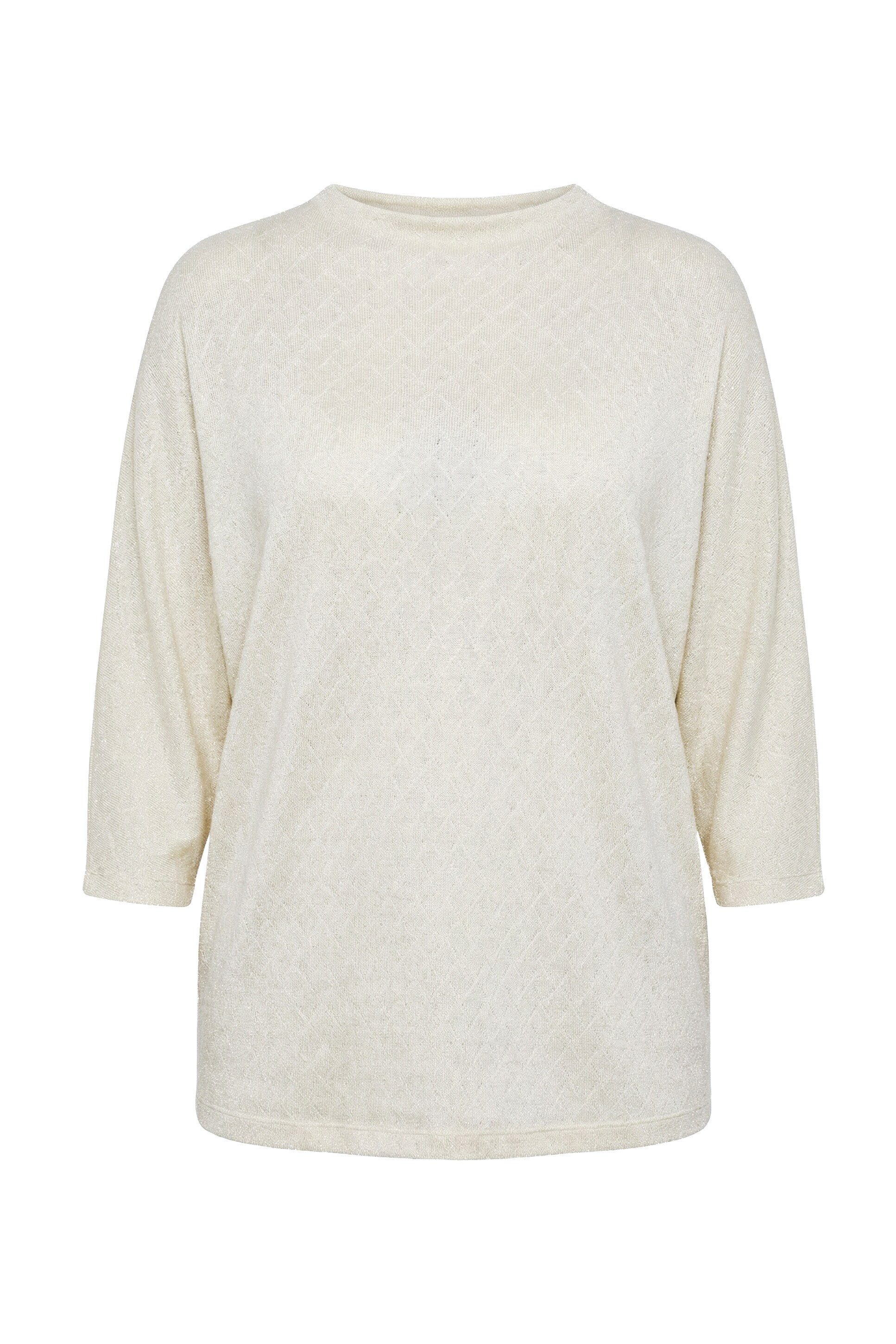 MIAMODA Jacquardpullover Pullover Rhomben-Struktur Glitzereffekt Stehkragen