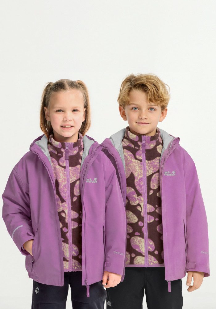 Jack Wolfskin 3-in-1-Funktionsjacke ICELAND 3IN1 PRINT JKT K Alwetterjacke für Kinder, wasser- und winddicht, warm