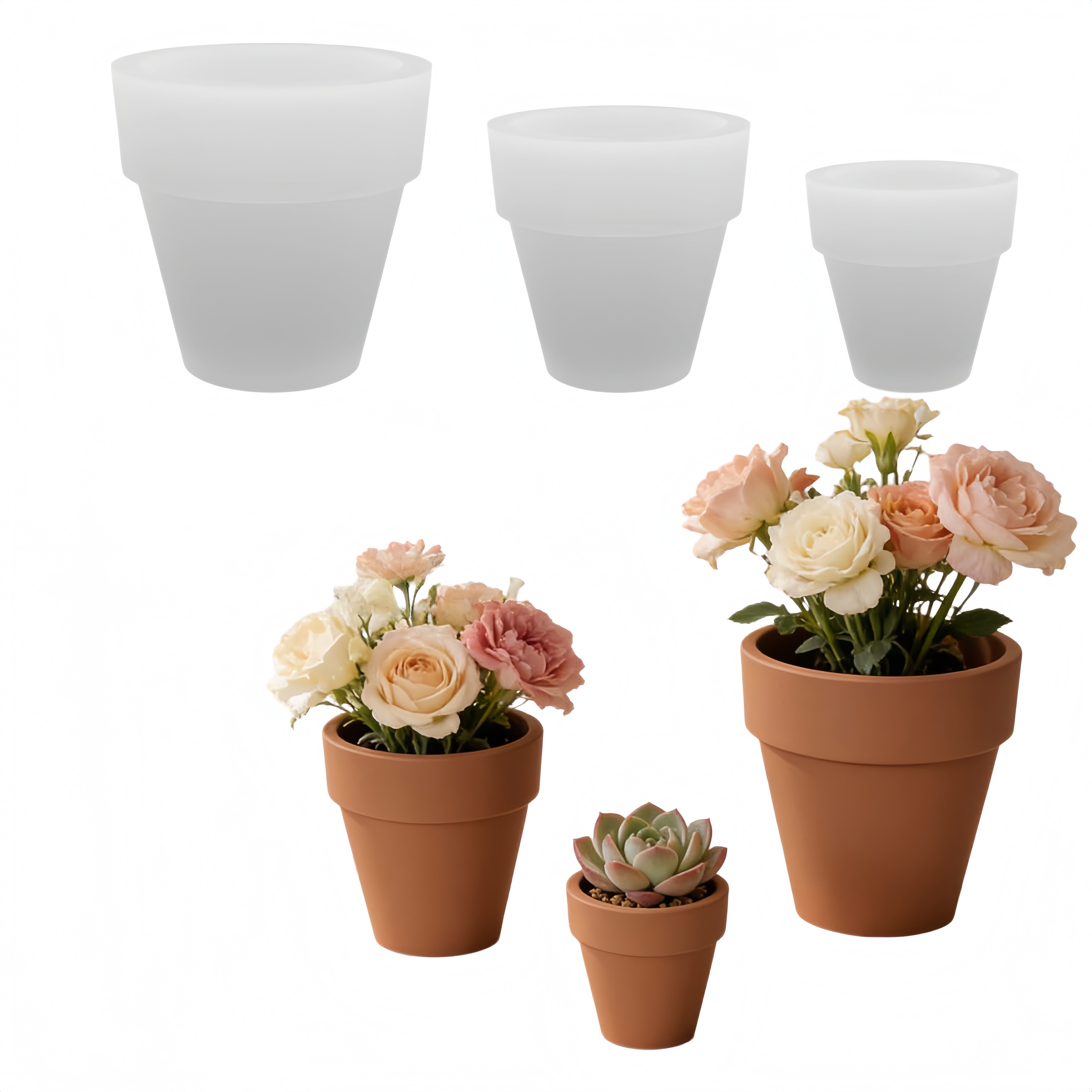 FOUORTUNATE-BEE Blumentopf Silikonform Blumentopf 3er Set Gießform Harz Gips DIY Formen, Gießformen für Blumentöpfe Deko Basteln Resin Gips Zuhause