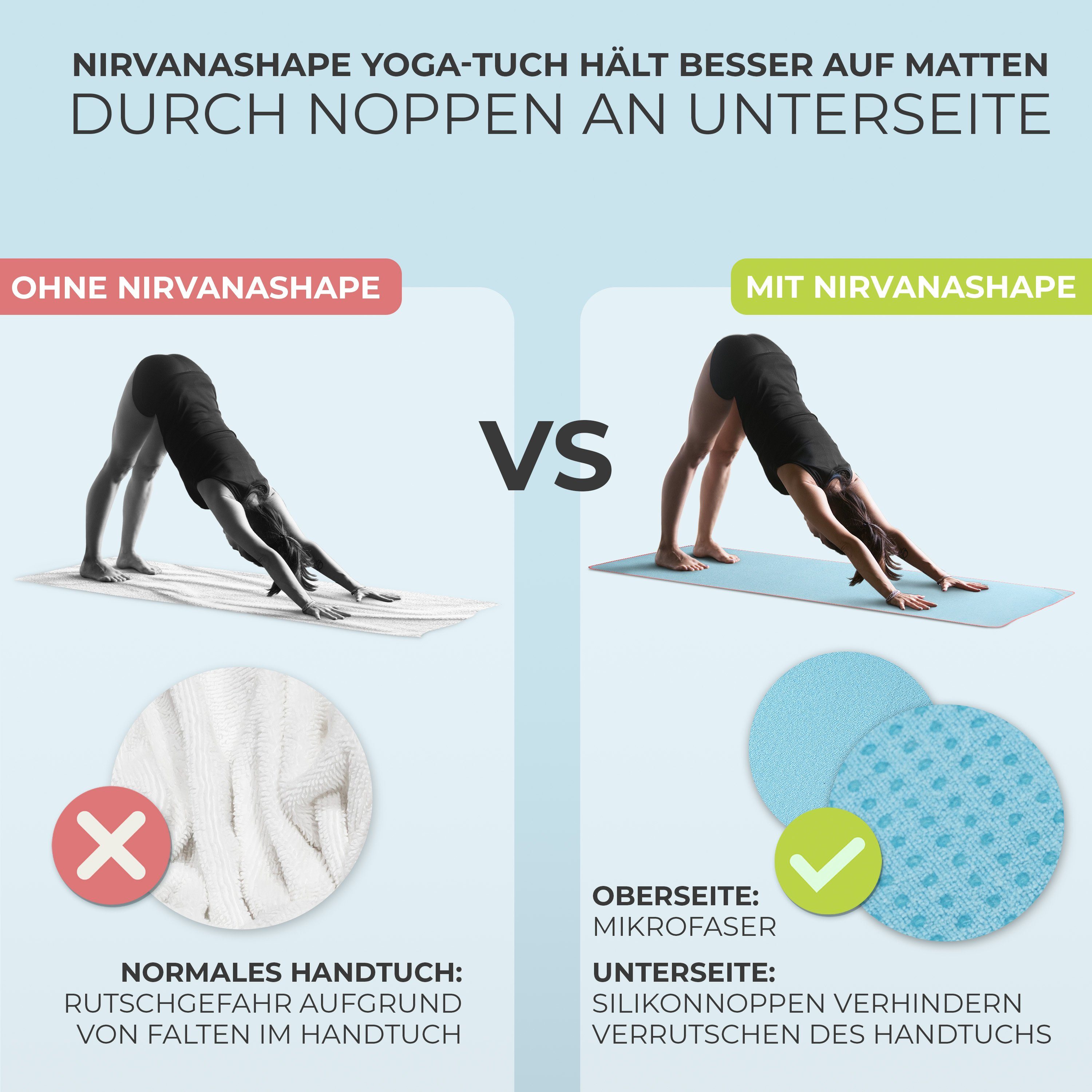 NirvanaShape Sporthandtuch Yoga Handtuch mit Antirutsch-Noppen, Yogatuch-Auflage für Yogamatte, Microfaser, +Yoga Einführungs eBook, Yogatuch-Auflage Saugstark, Hygienisch