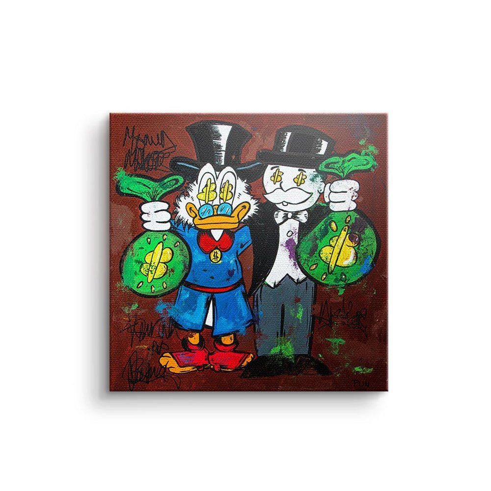 DOTCOMCANVAS® Leinwandbild, Leinwandbild Dagobert Duck Rahmen Comic MrMonopoly hustle Geld ohne Pop friend Art