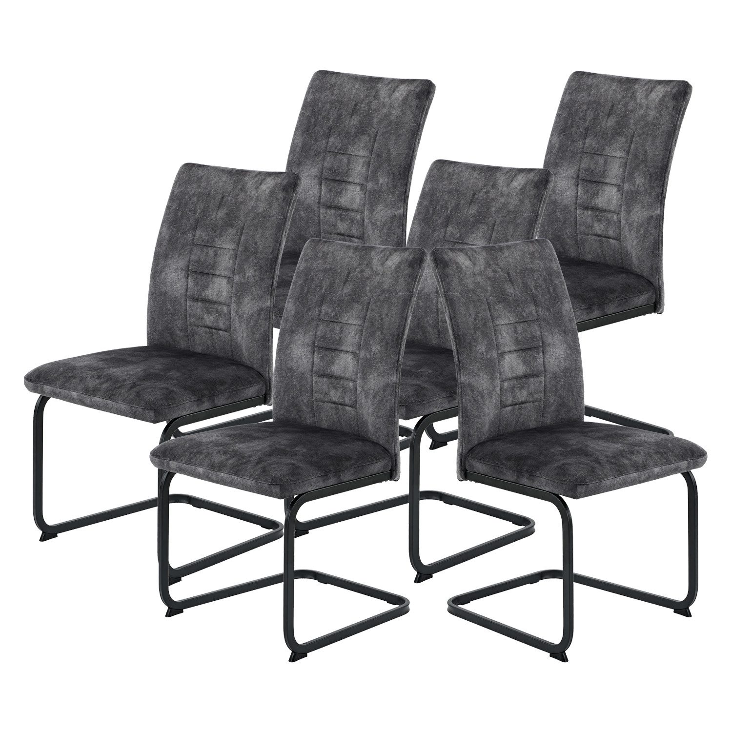 HELA Freischwinger 6er Set XL-Schwingstuhl Gela - Vintage Velvet Anthrazit