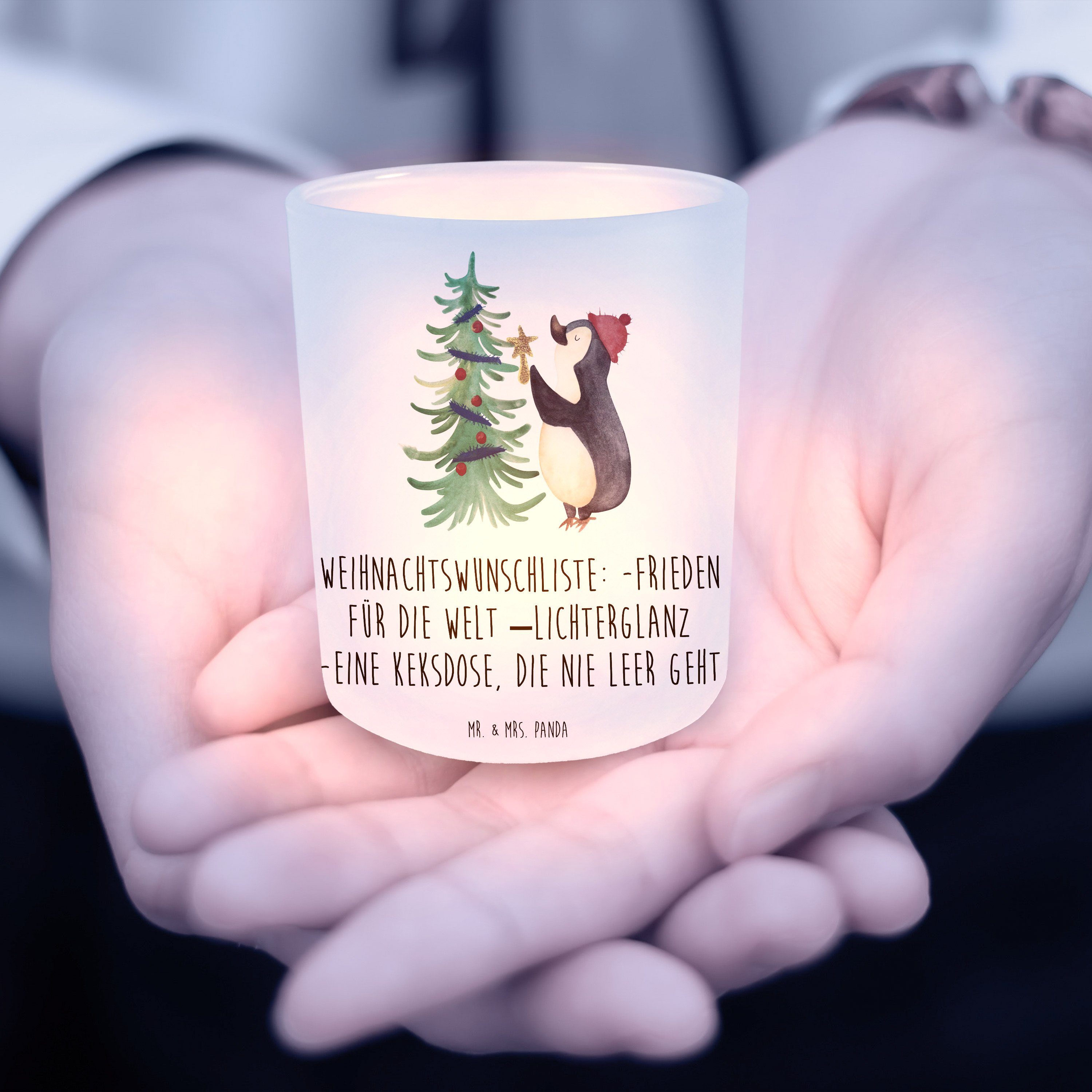 Mr. Teelichter, Mrs. - Transparent Winter, - Panda Geschenk, Pinguin Weihnachtsbaum & St) (1 Windlicht