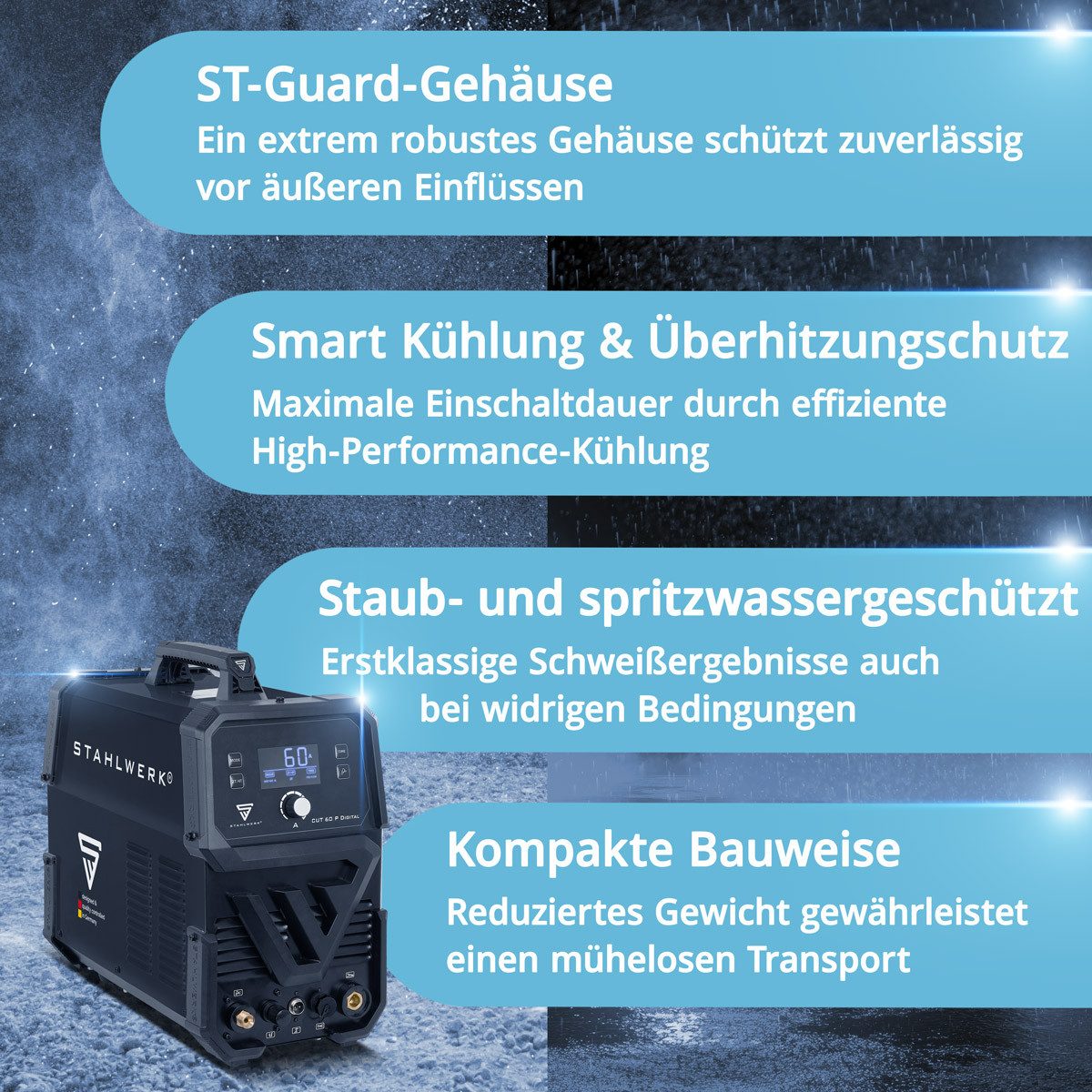 STAHLWERK Plasmaschneidegerät Plasmaschneider CUT 60 P Digital mit 60 A und Schneidleistung bis 20mm, 20 - 60 A, Packung, 1-tlg., Einzelgerät, bis 24 mm Schneid – Bild 4 von 5