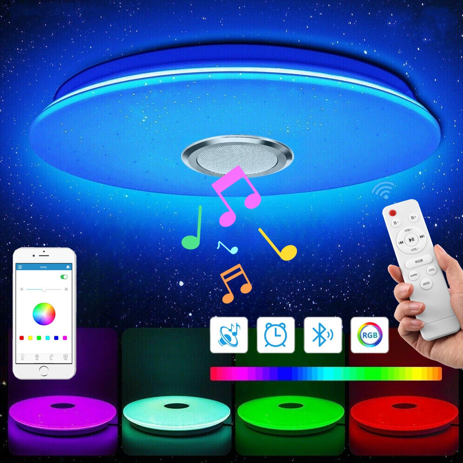 Deckenleuchte LED Deckenlampe, mit Bluetooth Lautsprecher, RGB, Fernbedienung, APP