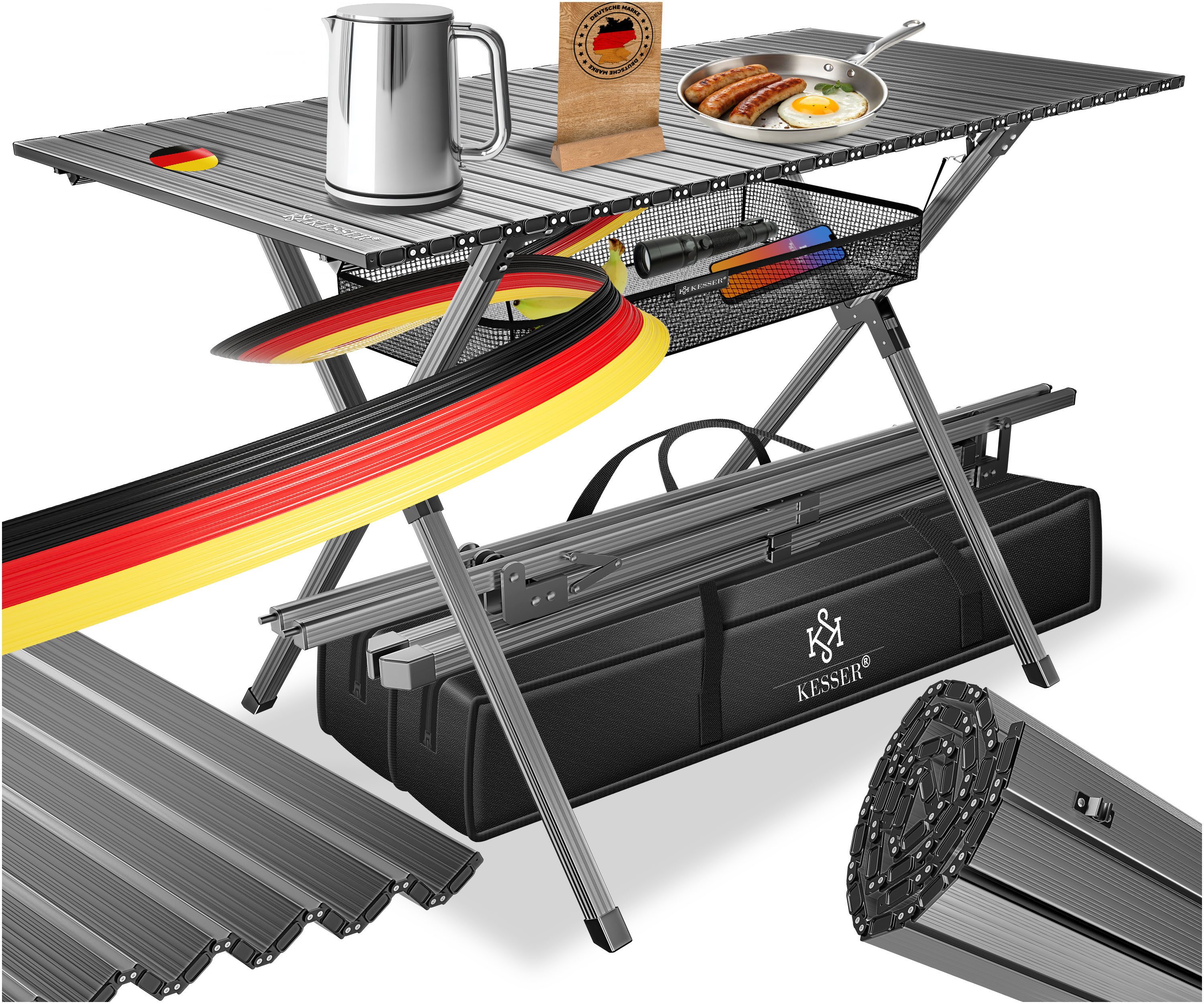 KESSER Campingtisch Klapptisch faltbar mit aufrollbarer Tischplatte (145x70 günstig online kaufen