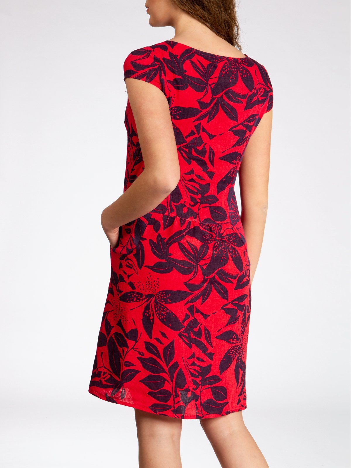 Caspar Sommerkleid SKL026 knielanges elegantes Damen Sommer Leinenkleid Luftig leicht, figurumspielende Form, mit seitlichem Jersey-Einsatz