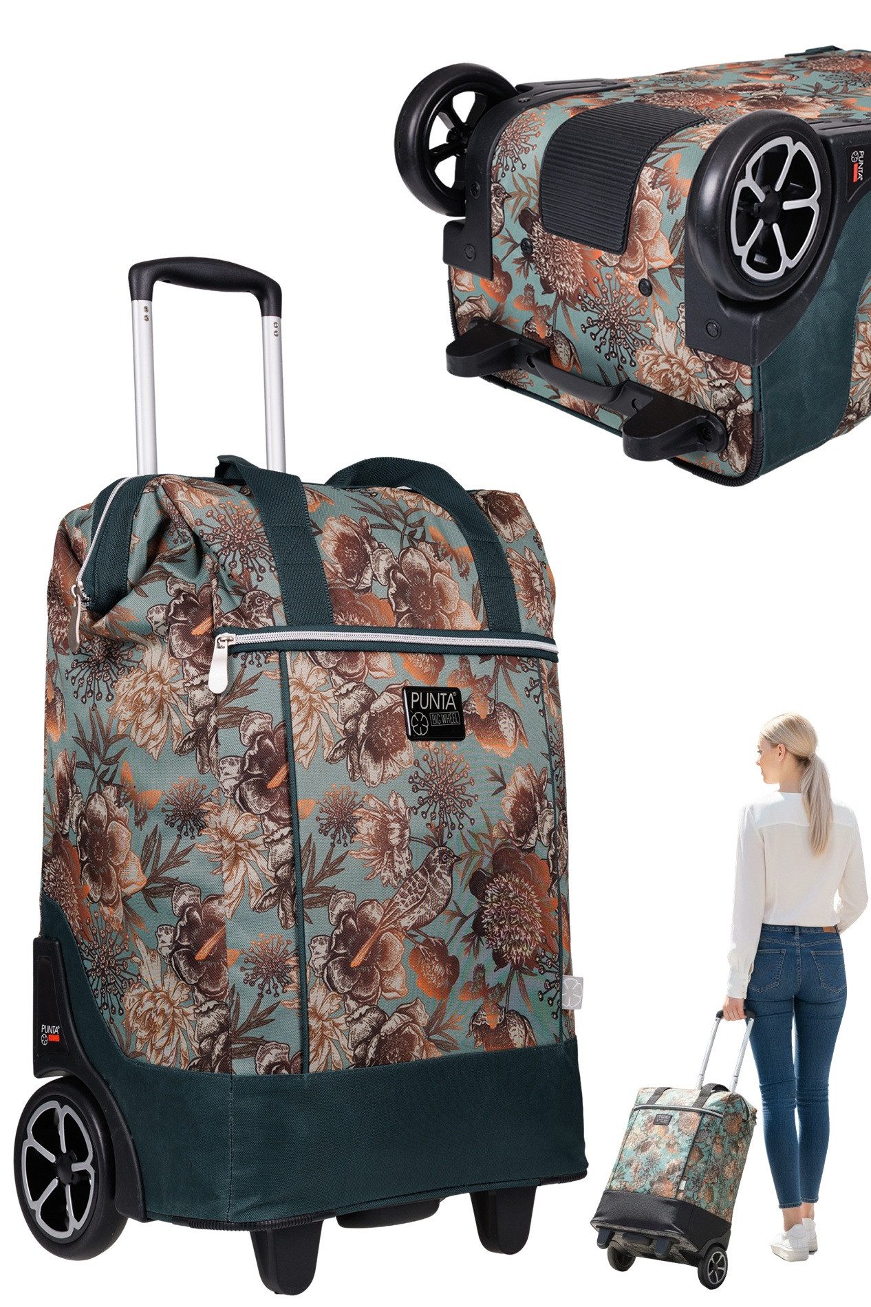 PUNTA Einkaufstrolley Big Wheel große Räder 40 Liter Einkaufsroller, Trolley Shopper Einkaufskorb Einkaufstrolly 10303 + Thermo Tasche