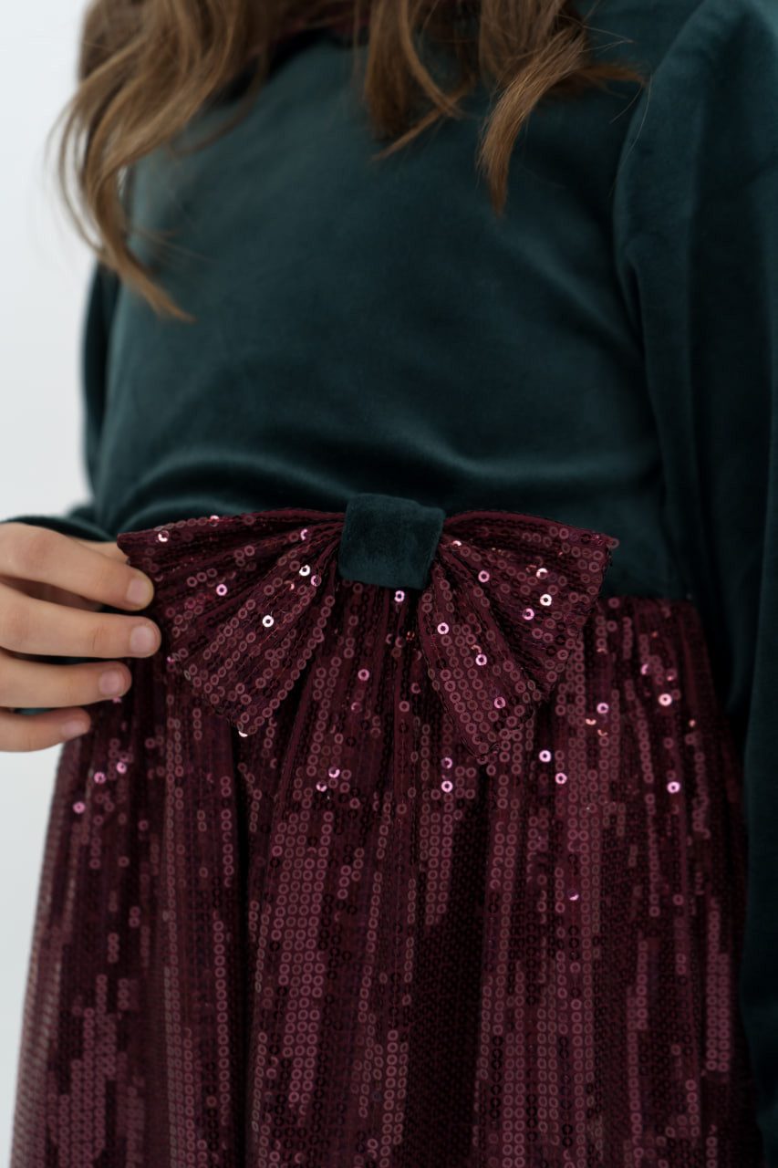 LEMONI Babydollkleid Festliches Velourskleid mit Pailletten-Rock für Mädchen mit Pailletten-Rock