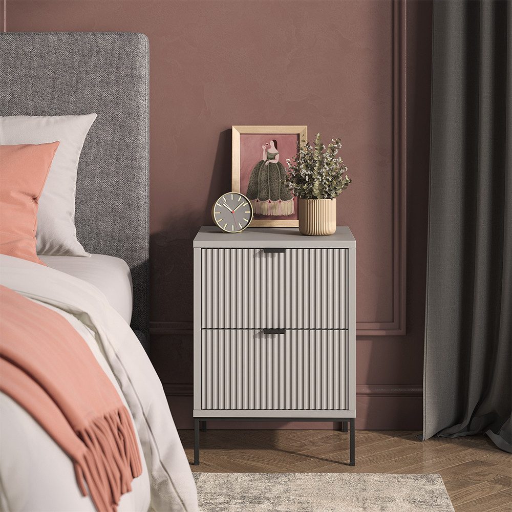 Vicco Nachtschrank Eliza, Grau/Schwarz, 40 x 55.4 cm mit 2 Schubladen (1-St)