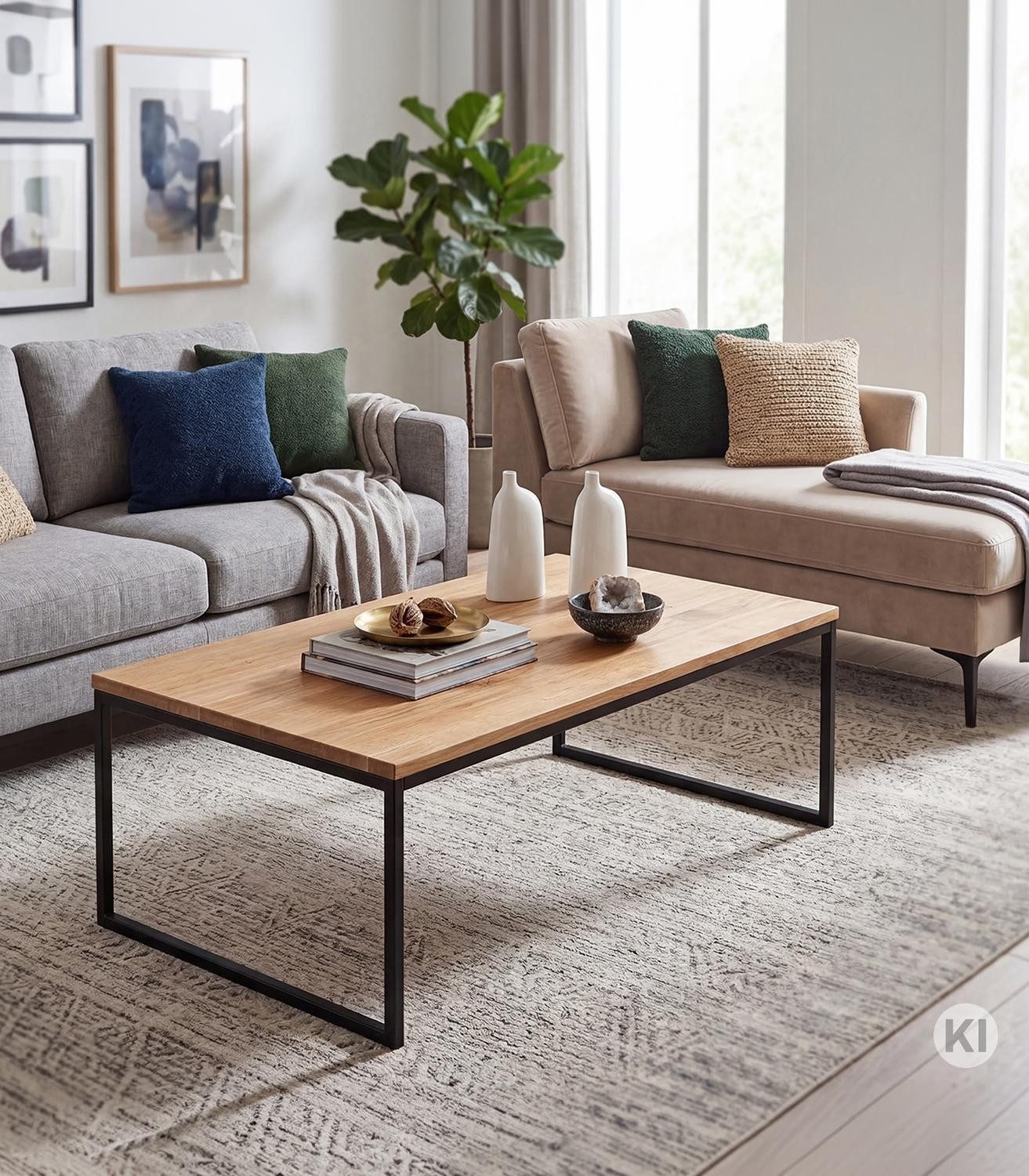 M2 Kollektion Couchtisch SIRA, Wildeiche massiv, Metallgestell, 110 x 60 cm