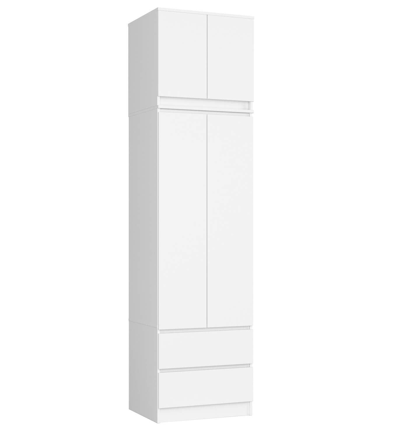 Raumhirsch Furniture Kleiderschrank – Viel Stauraum für Ordnung – Schlafzimmerschrank Kleiderschrank in weiß matt, mit Eiche-Dekor und Soft-Close
