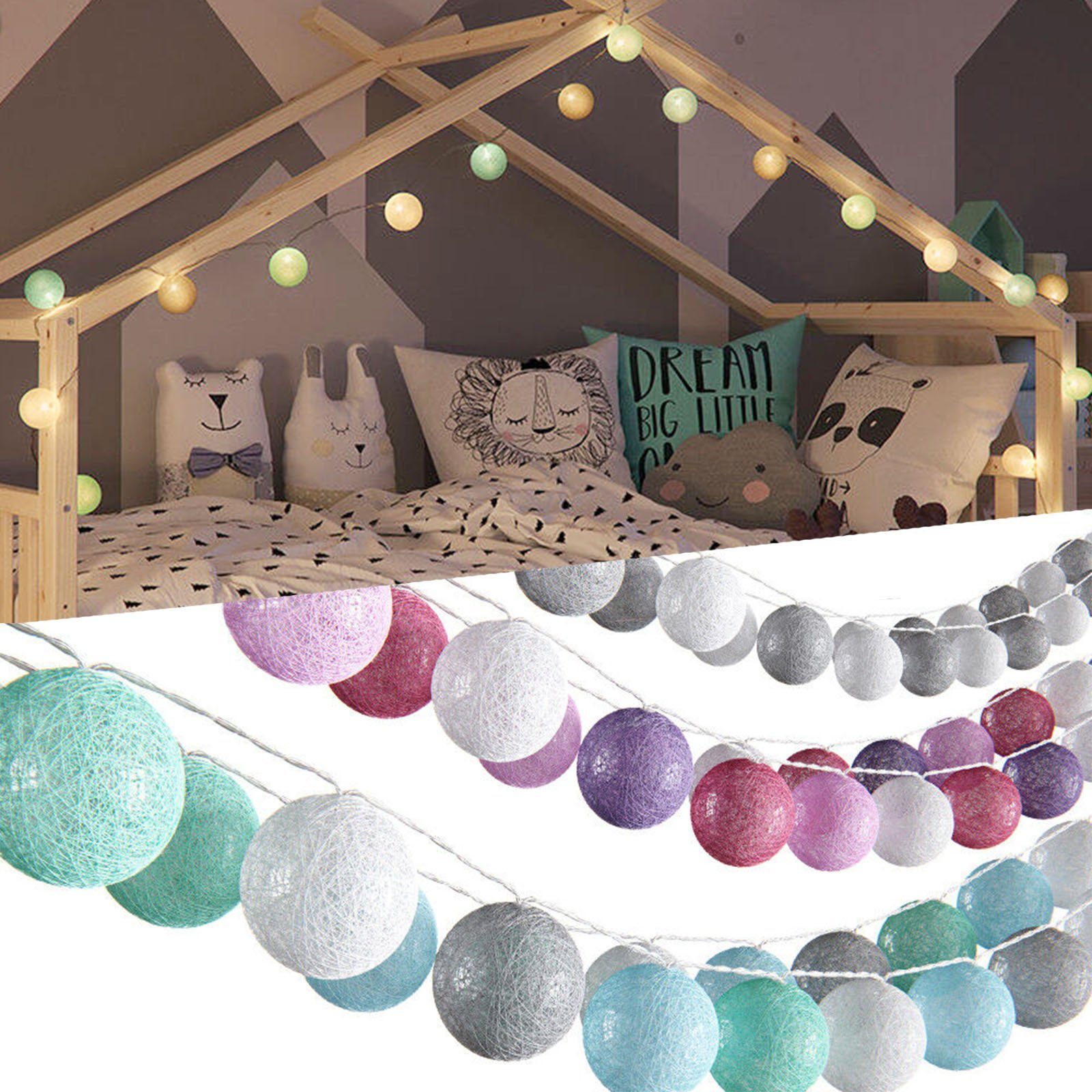 oyajia LED-Lichterkette 20 LEDs Lichterkette Cotton Balls Girlande in  verschiedenen Farben, 3m LED Lichterkette mit Baumwollkugeln Bälle Cotton  Ball Lights Dekor