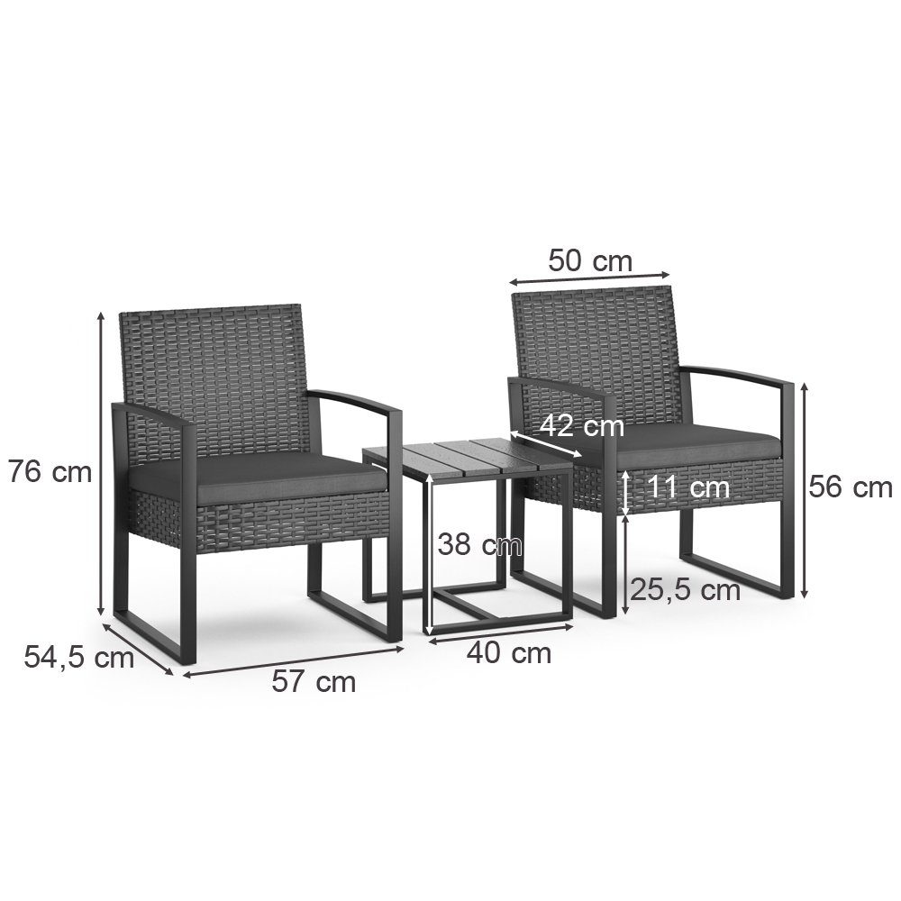OK-Living Sitzgruppe, Anthrazit, 3 Teile, mit Tisch, (Set, 2-tlg., 3-er Set), bequeme Polsterung