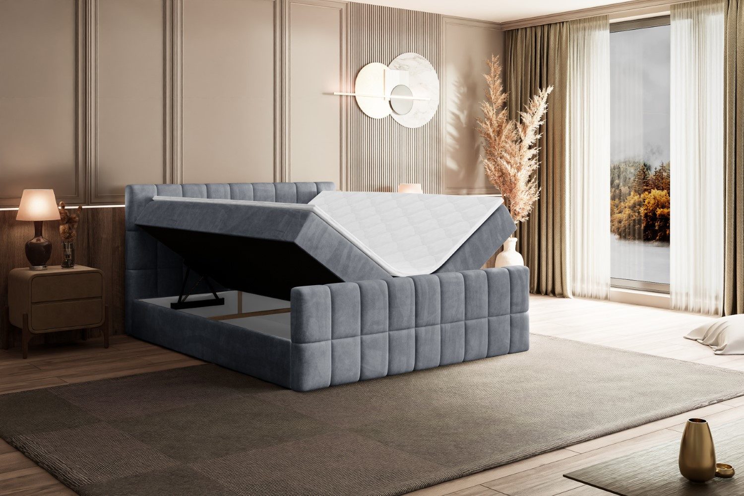 ALTDECOR Boxbett MIAMI-Z (Multipocket-Matratze H4, H3 Matratze Bonellfederung, Topper, Kopfteil), Doppelbett mit Fußteil