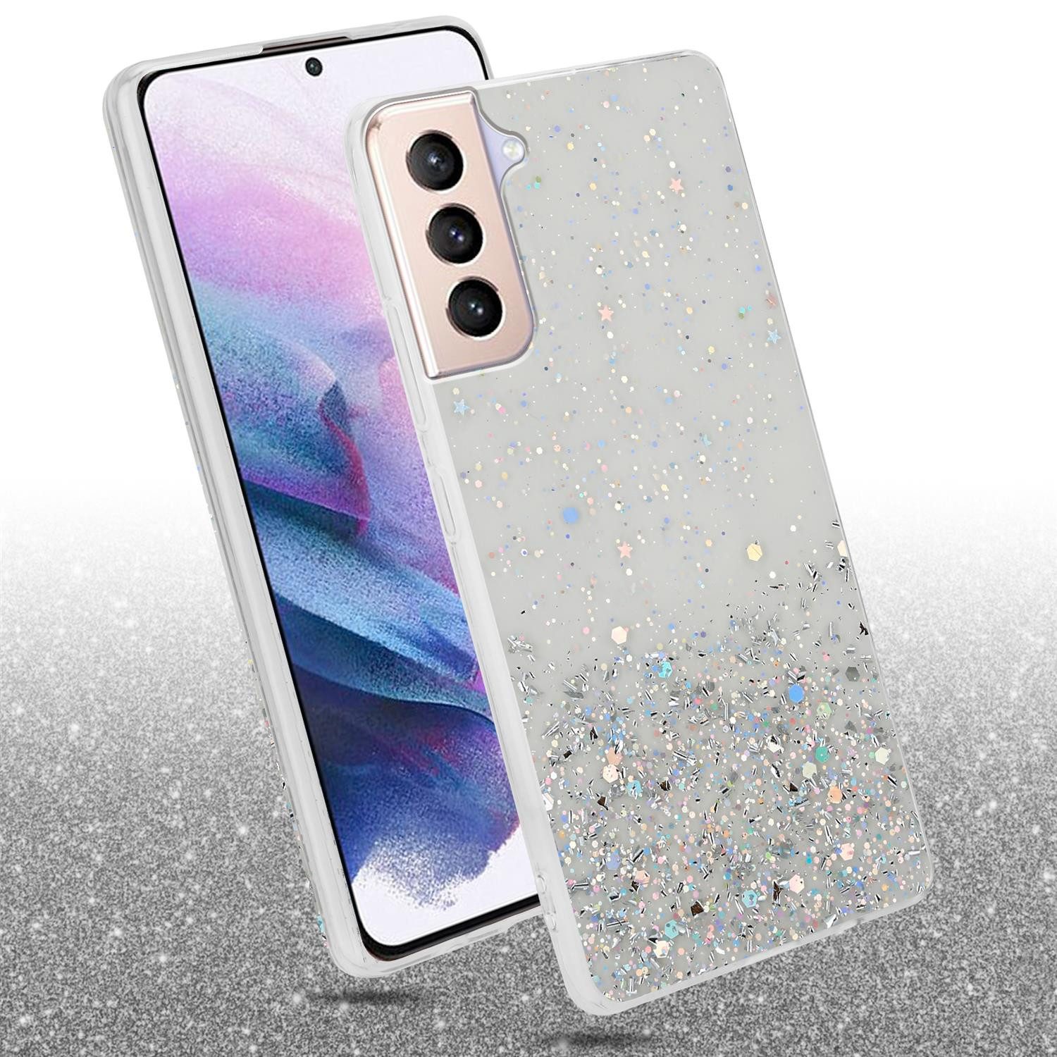 Cadorabo Handyhülle für Samsung Galaxy S21 PLUS Hülle Samsung Galaxy S21 PLUS, Flexible TPU Silikon Handy Schutzhülle - Hülle - mit Glitzer