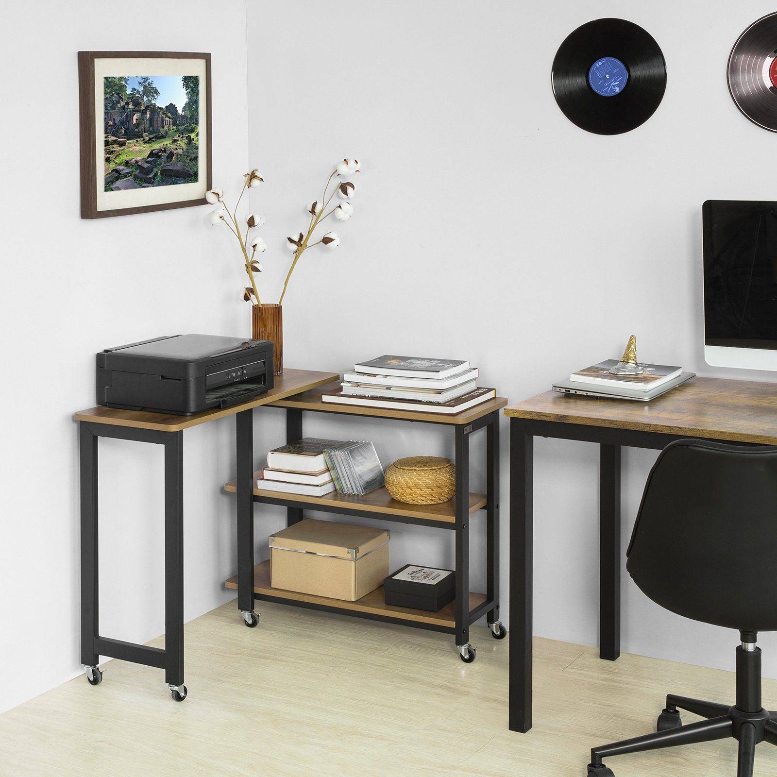 SoBuy Beistelltisch FWT83, mit 2 Ablagen Sofatisch mit Rollen Couchtisch Eckschreibtisch – Bild 4 von 5