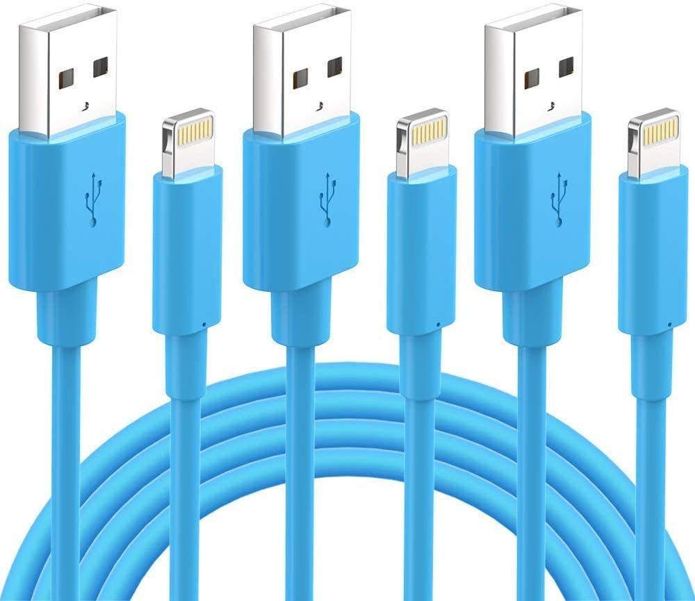 Quntis Ladekabel für iPhone MFi-Zertifiziert USB-Kabel, blau 3Stück 1+2+3m