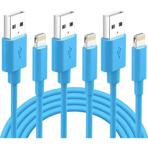 Quntis Ladekabel für iPhone MFi-Zertifiziert USB-Kabel, blau 3Stück 1+2+3m