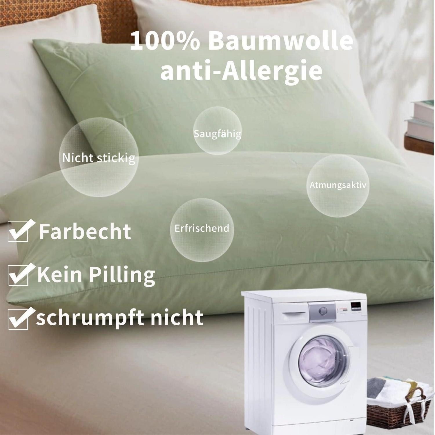 LuxusKollektion Bettwäsche Bettwäsche 135x200cm Baumwolle Grün Uni 2-teilig