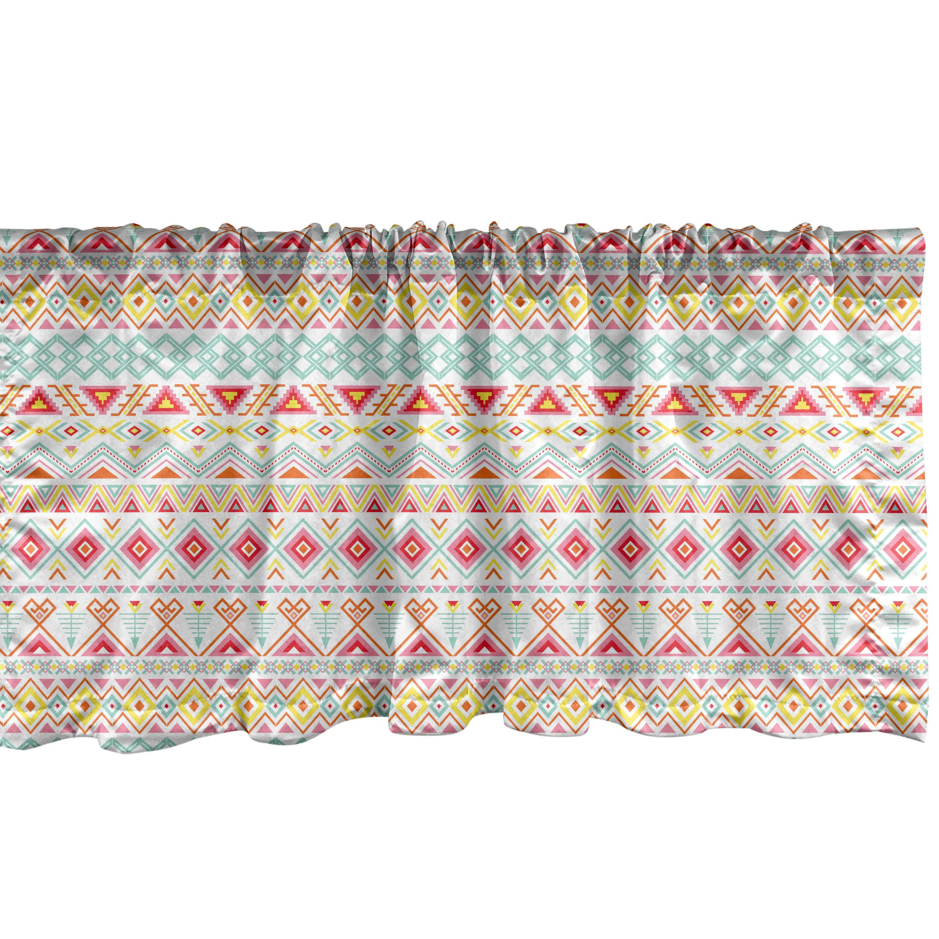 Scheibengardine Vorhang Volant für Küche Schlafzimmer Dekor mit Stangentasche, Abakuhaus, Microfaser, Stammes Native Style Aztec Kunst