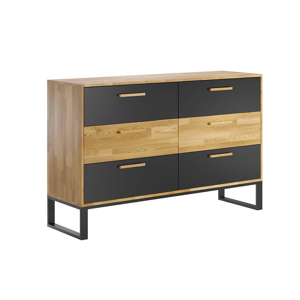 Deerhorn Schubkastenkommode Kommode Loft Office, Eiche Massiv, 6 Schubladen mit Soft-Close, Breite: 140 cm, Höhe: 93 cm, Tiefe: 40 cm